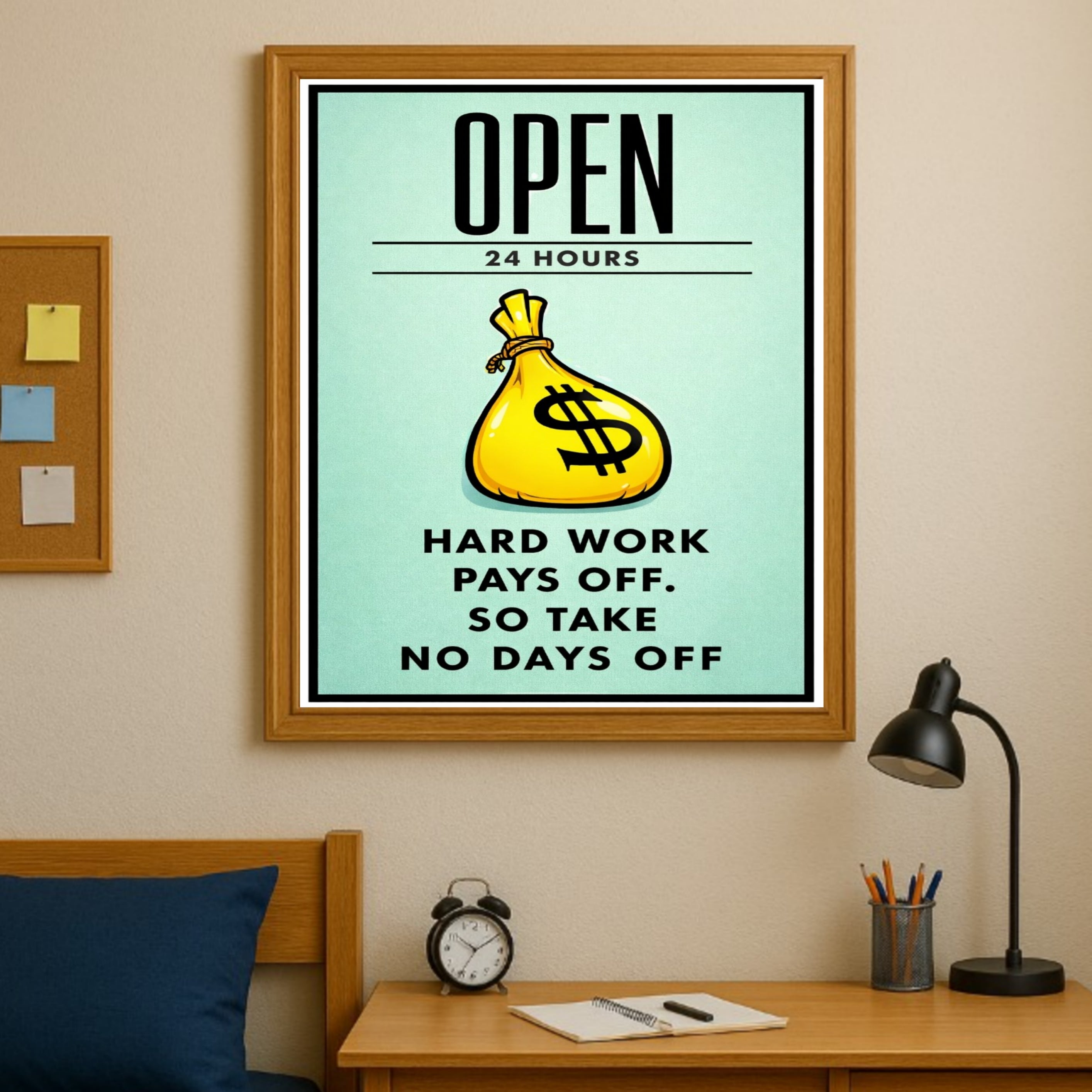 Open 24 Hours Hustle Sign – Hard Work Pays Off Wall Art – 13x19 Laminated Motivational Poster