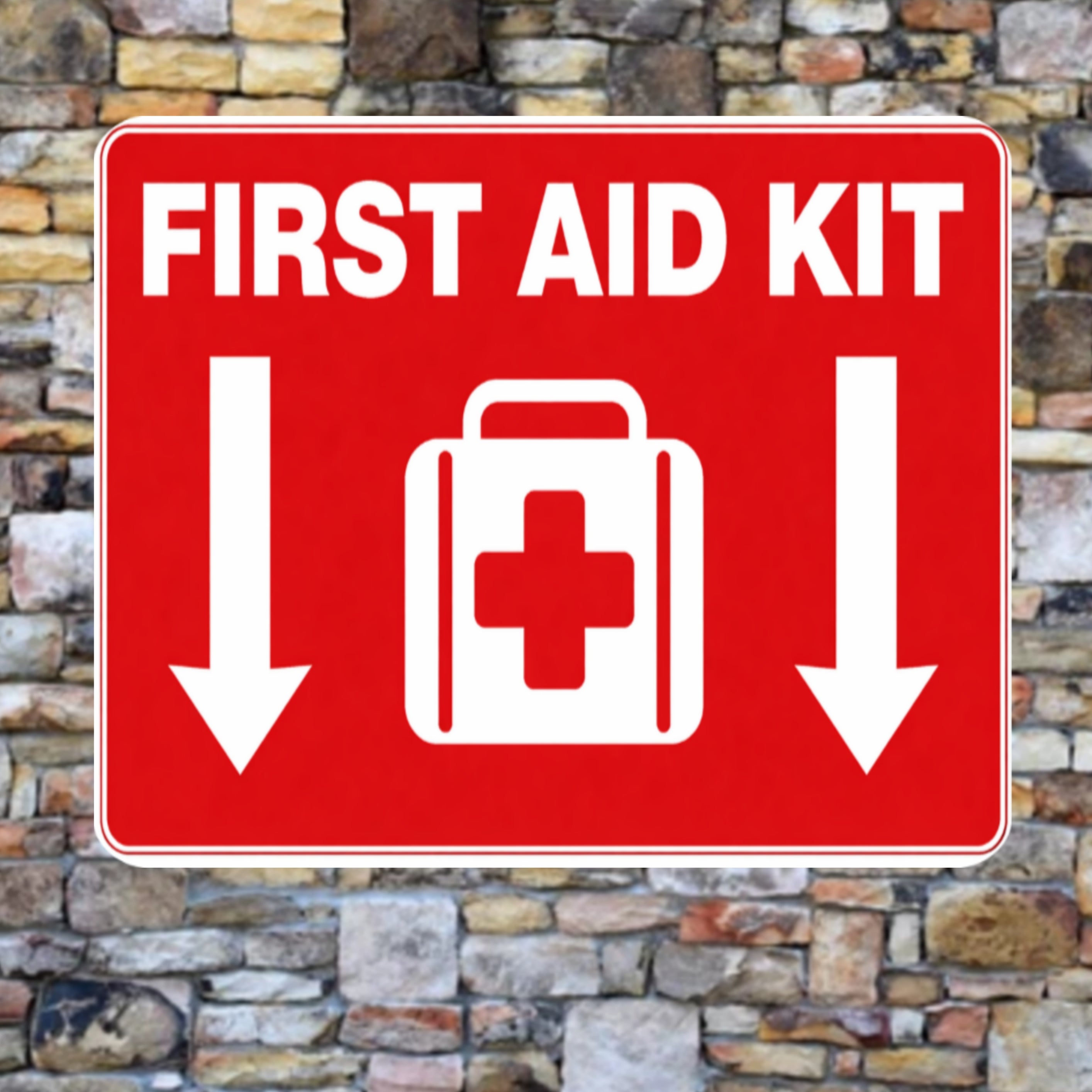 First Aid Kit Sign 12x12 – Emergency First Aid Location Sign, Safety Wall Sign, Laminated Front Aluminum Backing Weather Resistant