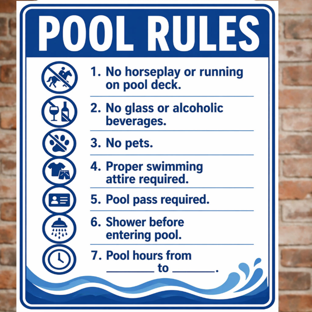 Pool Rules Sign | 13x19 Laminated Custom Pool Safety Sign | Backyard Pool Decor for Airbnb, HOA & Home