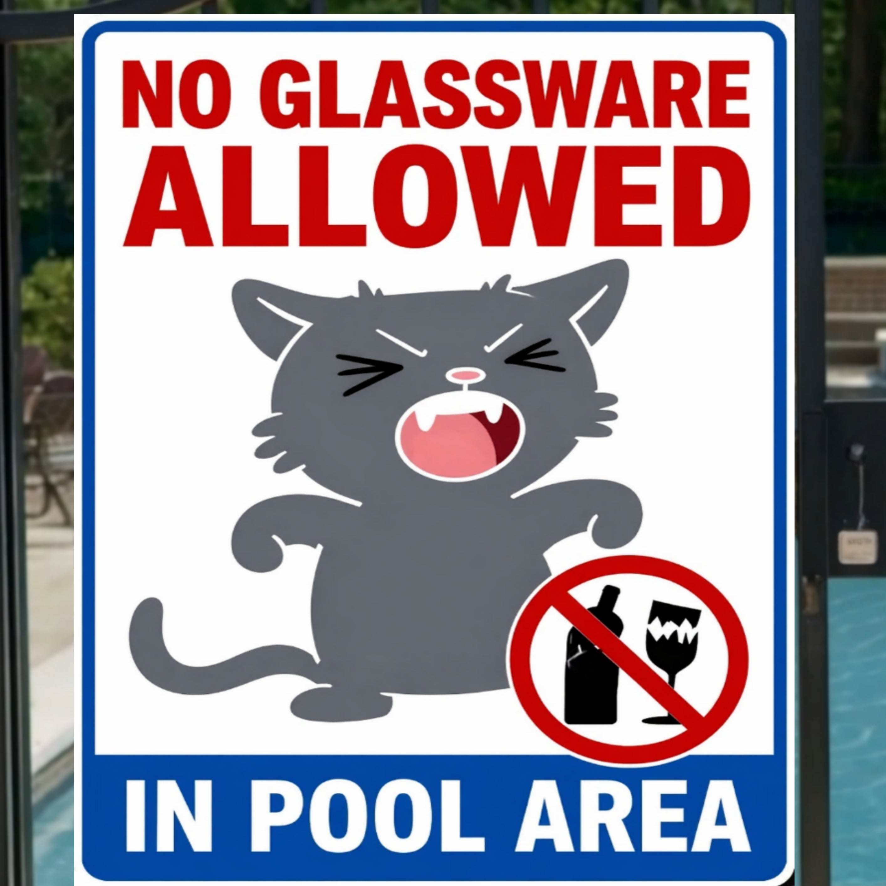 No Glassware Allowed In Pool Area Funny Pool Sign 13x19 Laminated Pool Rules Decor Backyard Pool Safety Sign