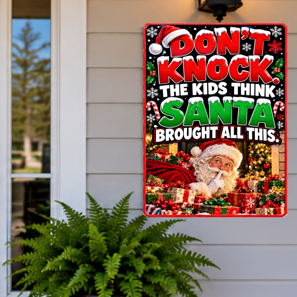 Funny Christmas Door Sign, Don’t Knock Santa 13x19 Laminated Holiday Home Decor