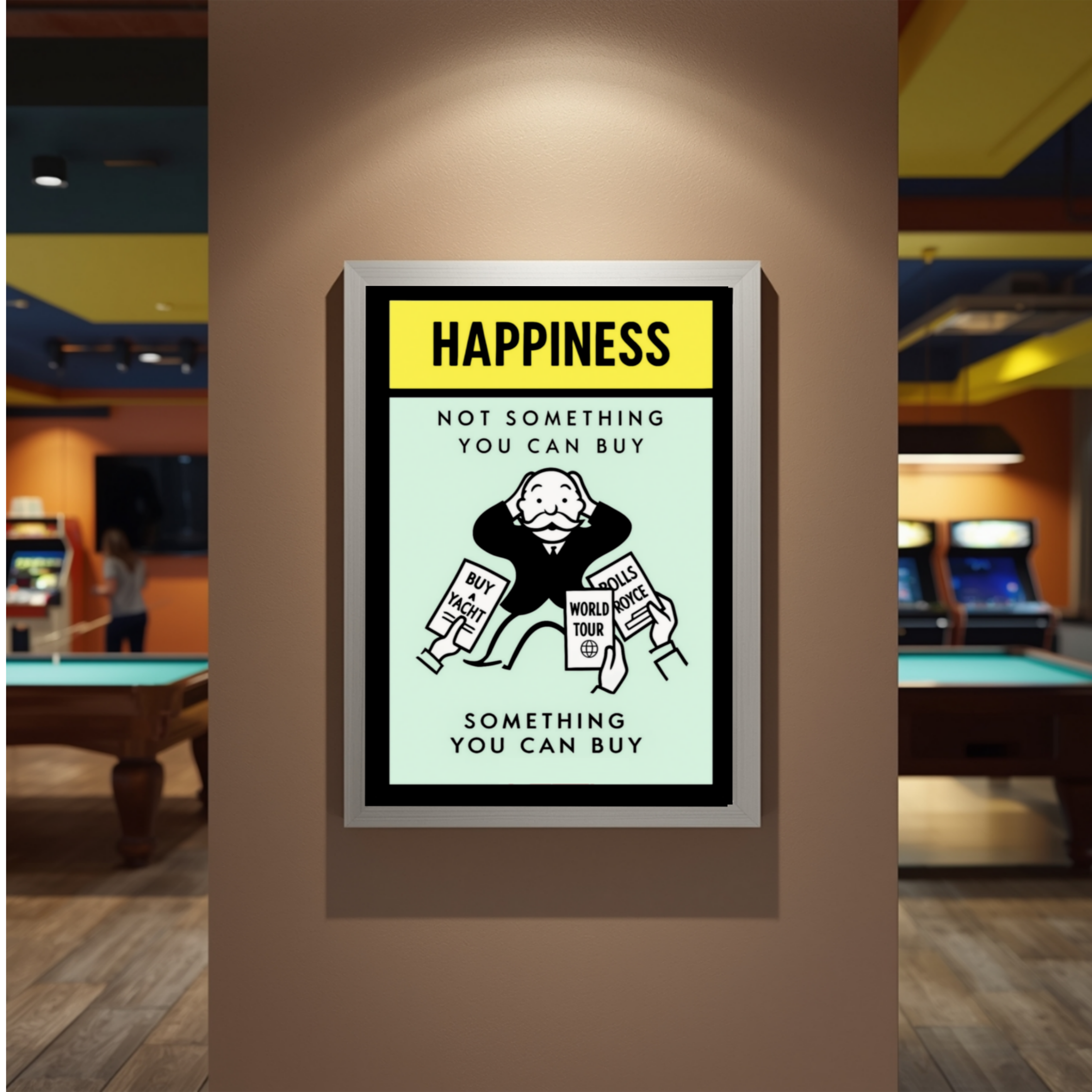 Monopoly Happiness LAMINATED PRINT – Not Something You Can Buy | Motivational Mindset Wall Art 13x19in