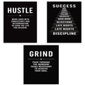 Hustle Success Grind Wall Art Set Motivational Posters Black Office Decor Entrepreneur Mindset Prints 13x19  Laminated