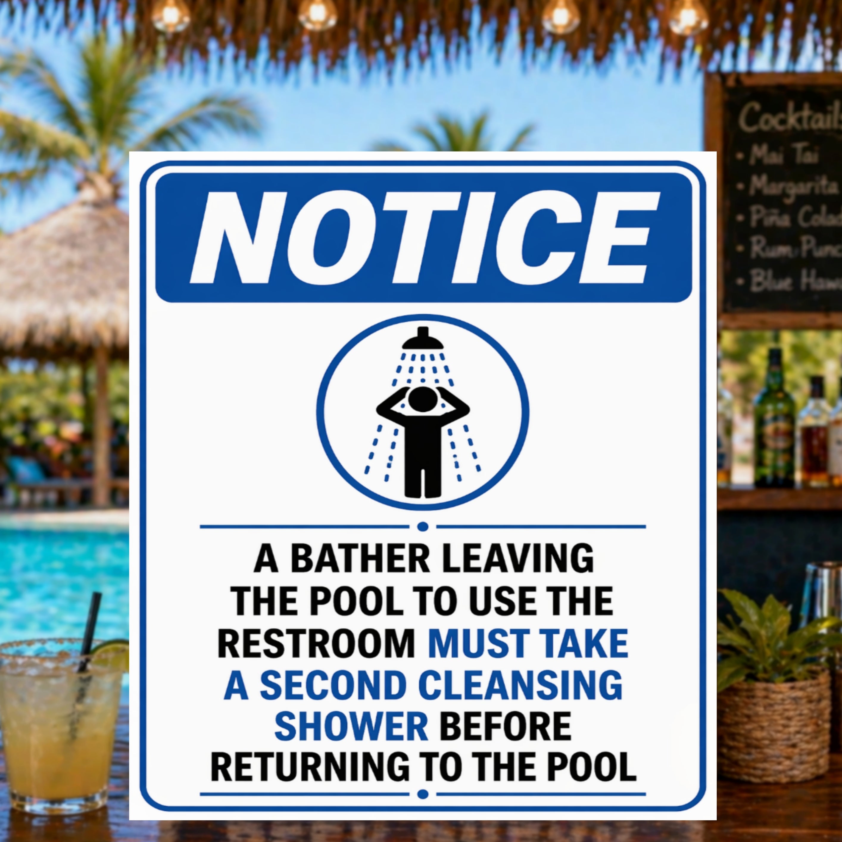 Pool Shower Notice Sign | 13x19 Laminated Swimming Pool Hygiene & Safety Wall Sign