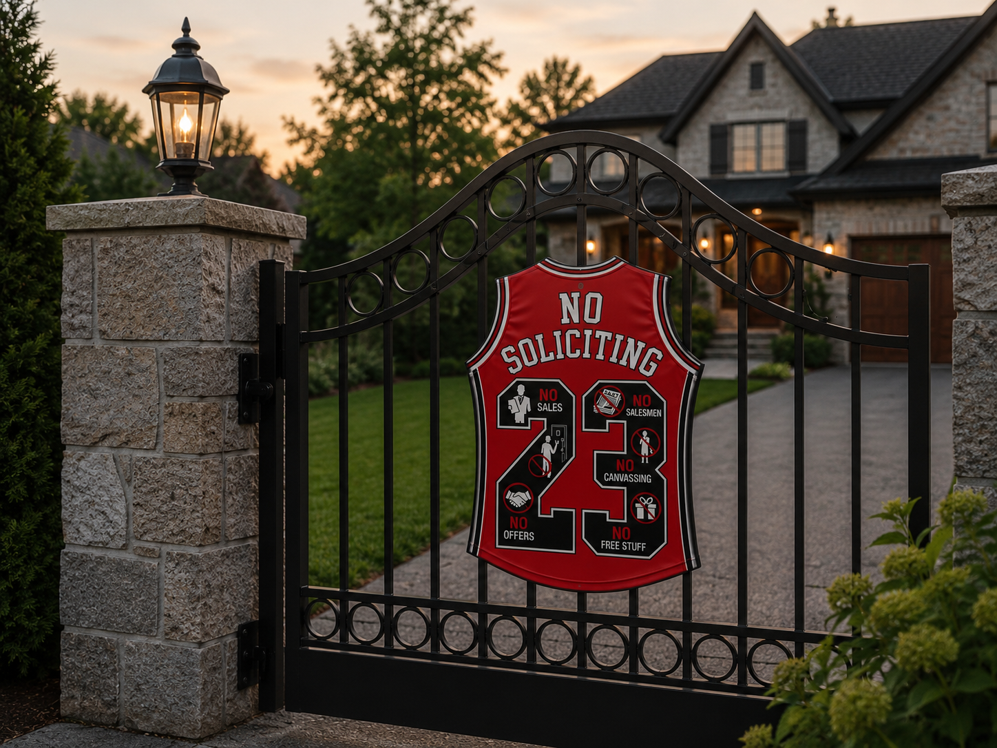 No Soliciting Jersey Sign 19x13in | Laminated Wooden Door Sign | Weather Sealed Sports Style Wall Decor | Cut Out Jersey Sign