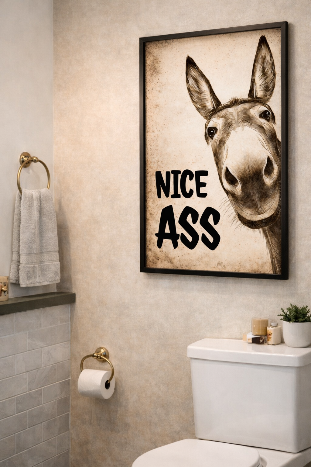 Funny Donkey Sign Nice Ass Humor Wall Art 13x19 Laminated Funny Animal Poster Rustic Home Decor