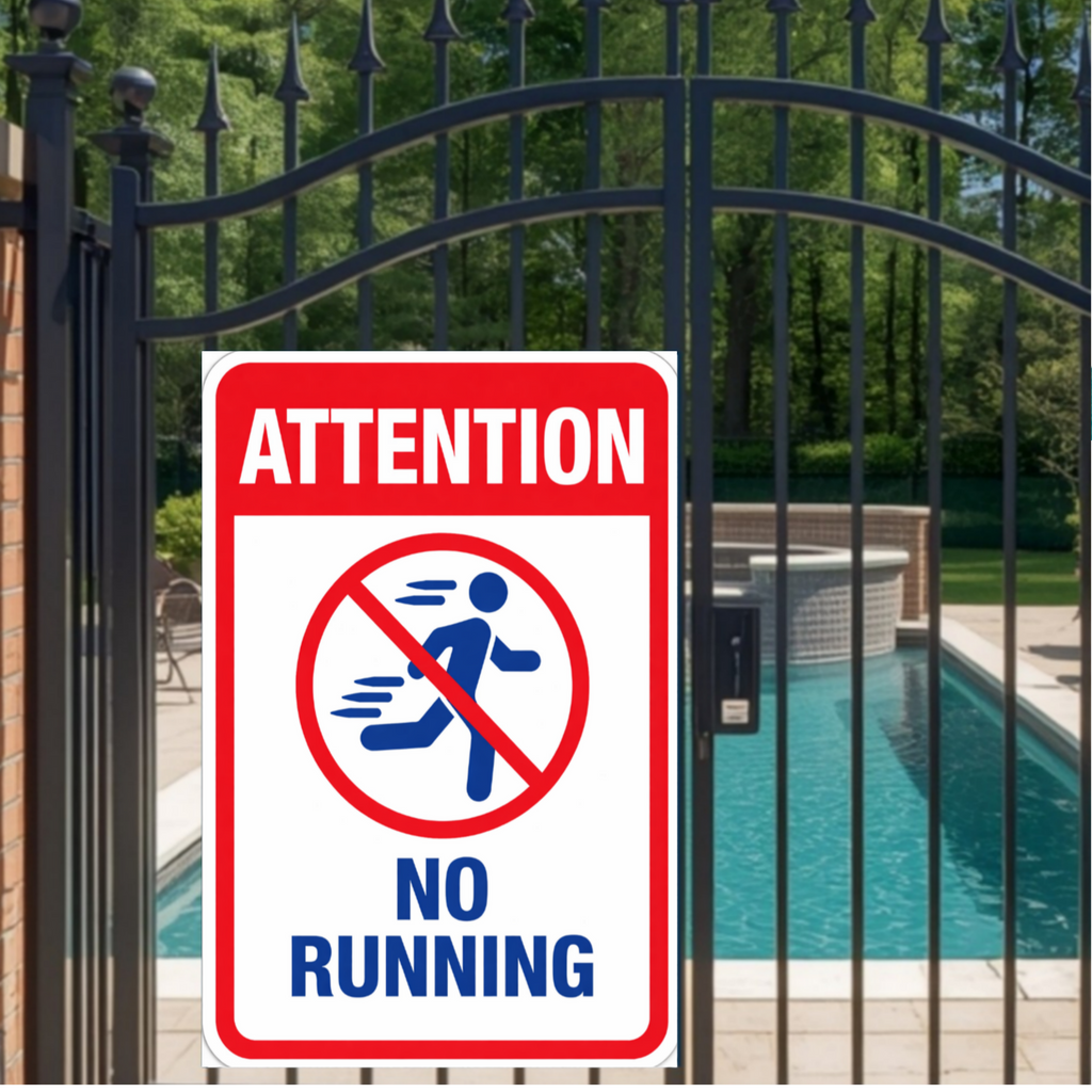 No Running Pool Sign Safety Warning Sign 13x19 Laminated Pool Area Sign Outdoor Pool Safety Decor