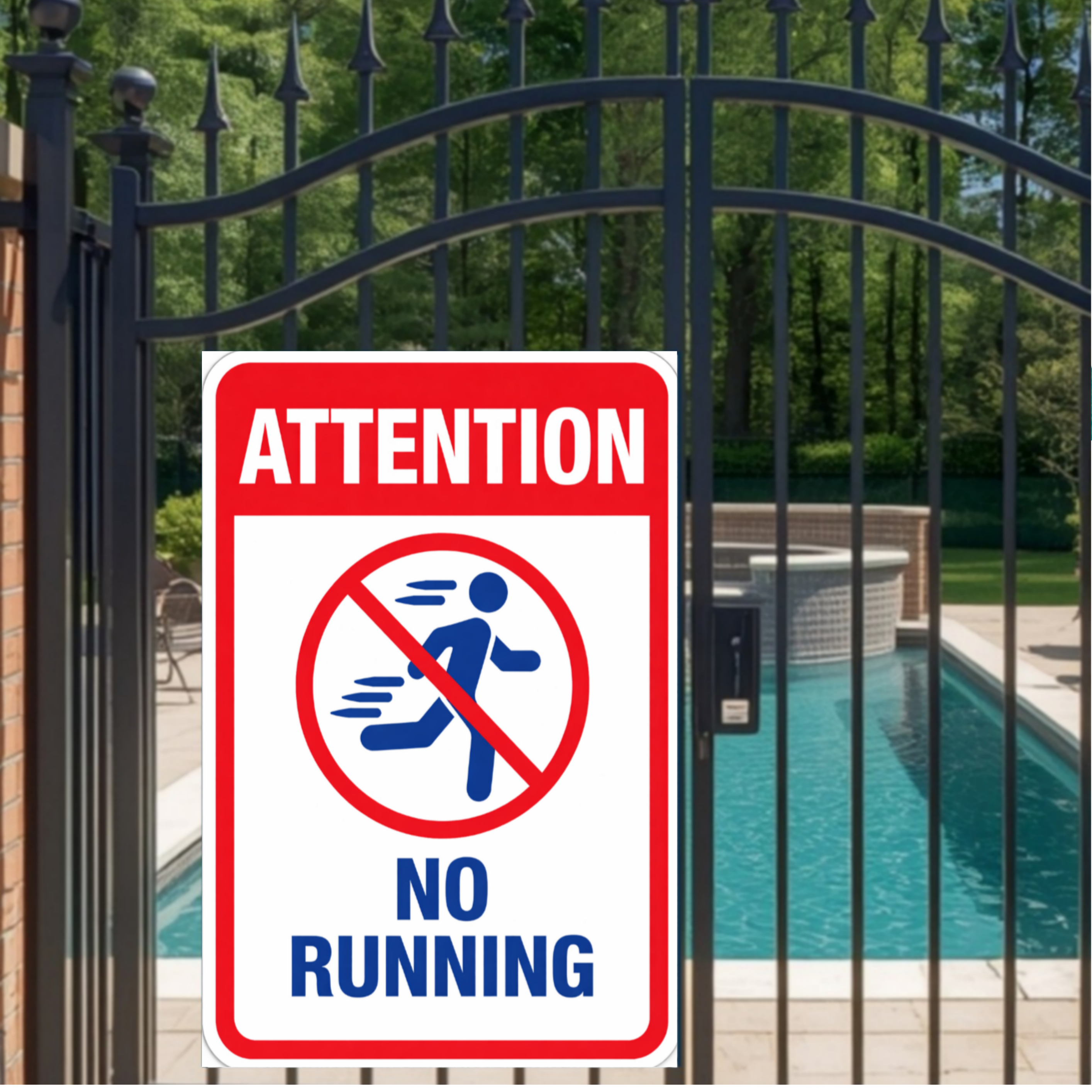 No Running Pool Sign Safety Warning Sign 13x19 Laminated Pool Area Sign Outdoor Pool Safety Decor