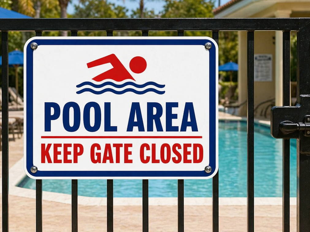 Pool Area Keep Gate Closed Sign 13x19 Laminated Pool Safety Decor Backyard Pool Warning Sign