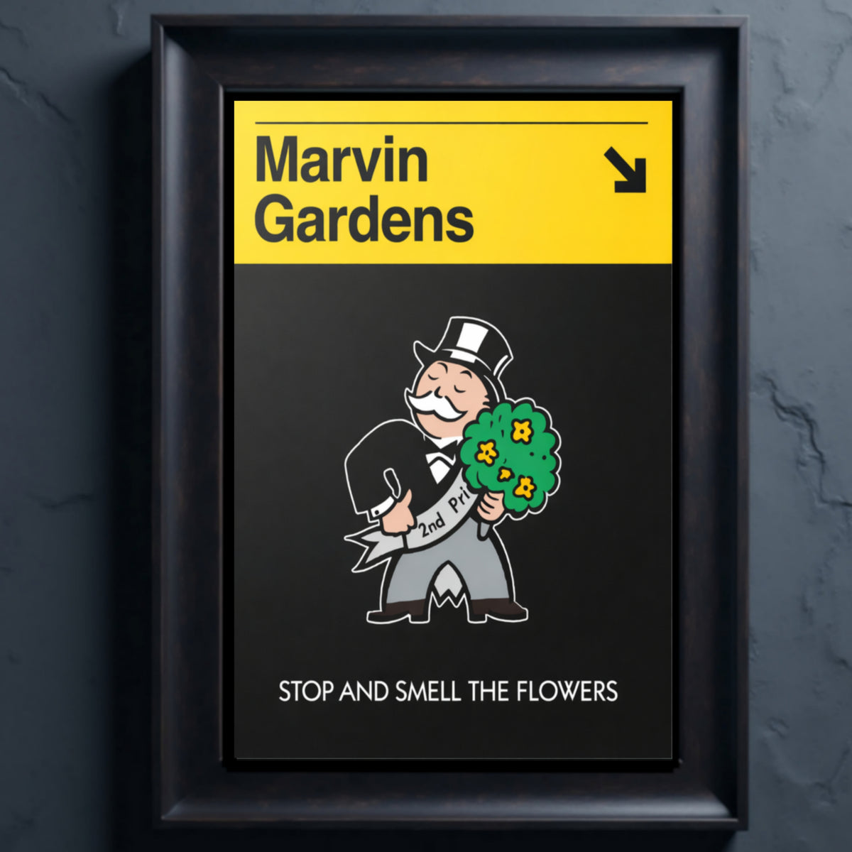 Marvin Gardens Monopoly Inspired Wall Art – Stop and Smell the Flowers Sign | Motivational Vintage Board Game Decor 13x19in Laminated or Framed