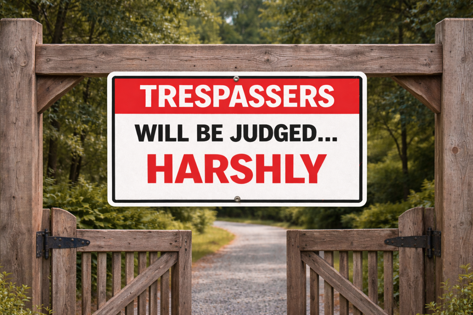Trespassers Will Be Judged… Harshly Sign – 13x19 Laminated Warning Sign | Funny No Trespassing Sign | Fence, Gate, or Property Sign