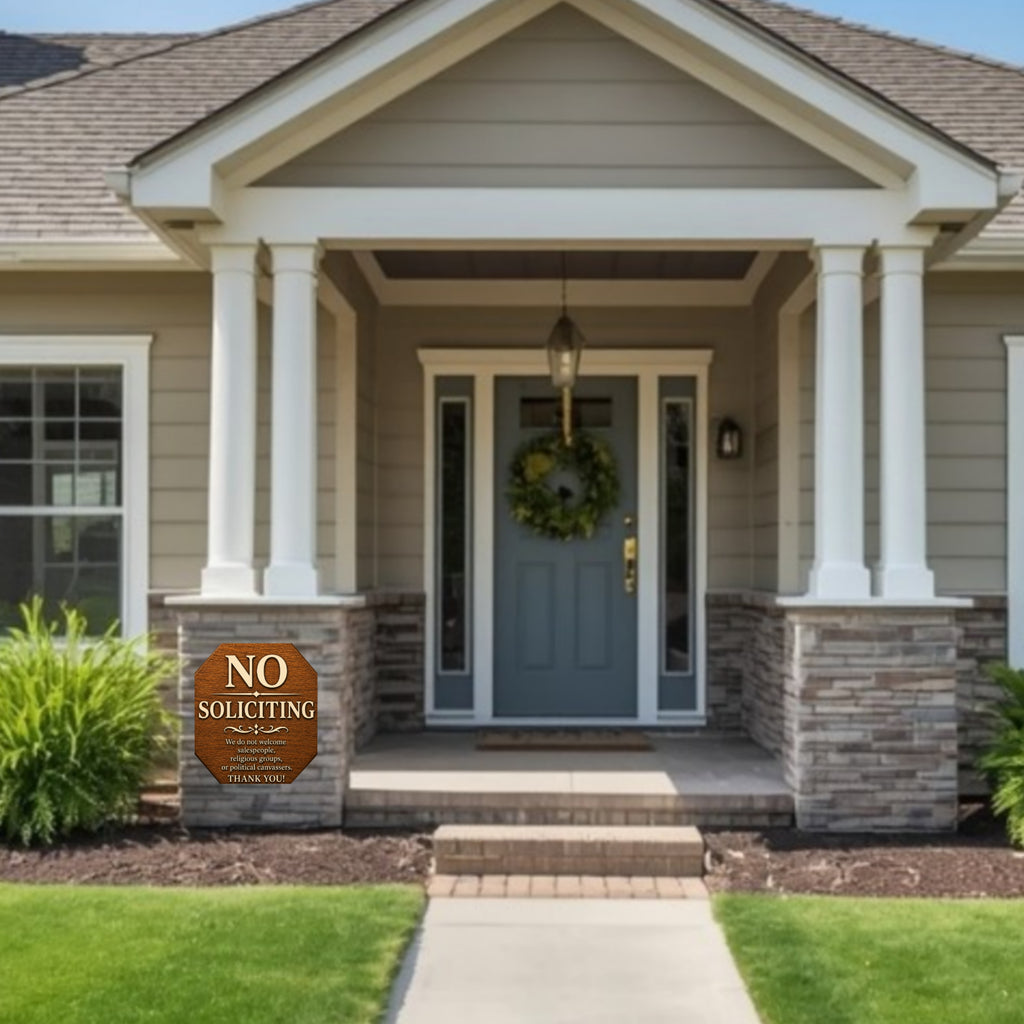 Real Wood No Soliciting Sign 12x12 Outdoor Wooden Door Sign Weather Sealed Front Porch Decor