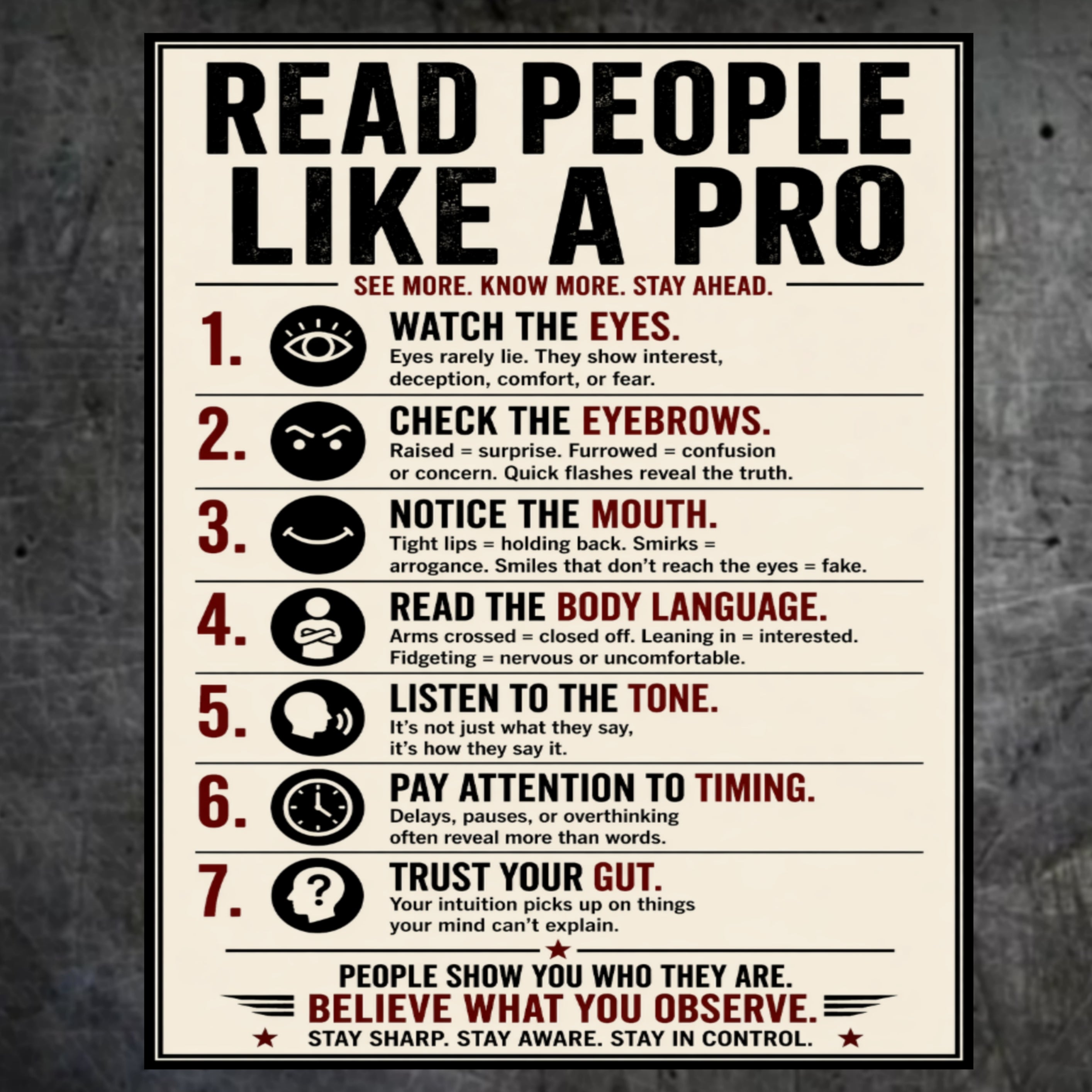 Read People Like A Pro Sign 13x19 Laminated Educational Poster Body Language Psychology Wall Art Self Awareness Mindset Sign