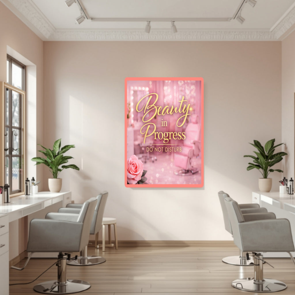 Beauty In Progress Sign Do Not Disturb Salon Decor 13x19 Laminated Spa Wall Art Beauty Room Sign Feminine Decor