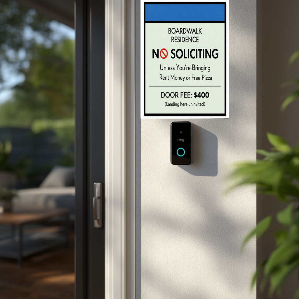 Boardwalk No Soliciting Sign – Funny Door Sign | “Unless You’re Bringing Rent or Pizza” | Modern Home Entry Decor