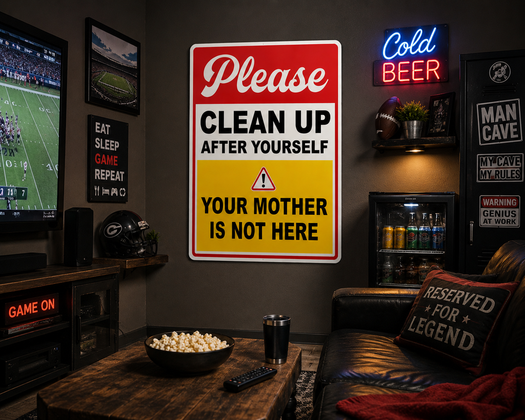 Funny Bathroom Sign Laminated 13x19 | Please Clean Up After Yourself Sign | Restroom Wall Decor | Funny House Rules Sign