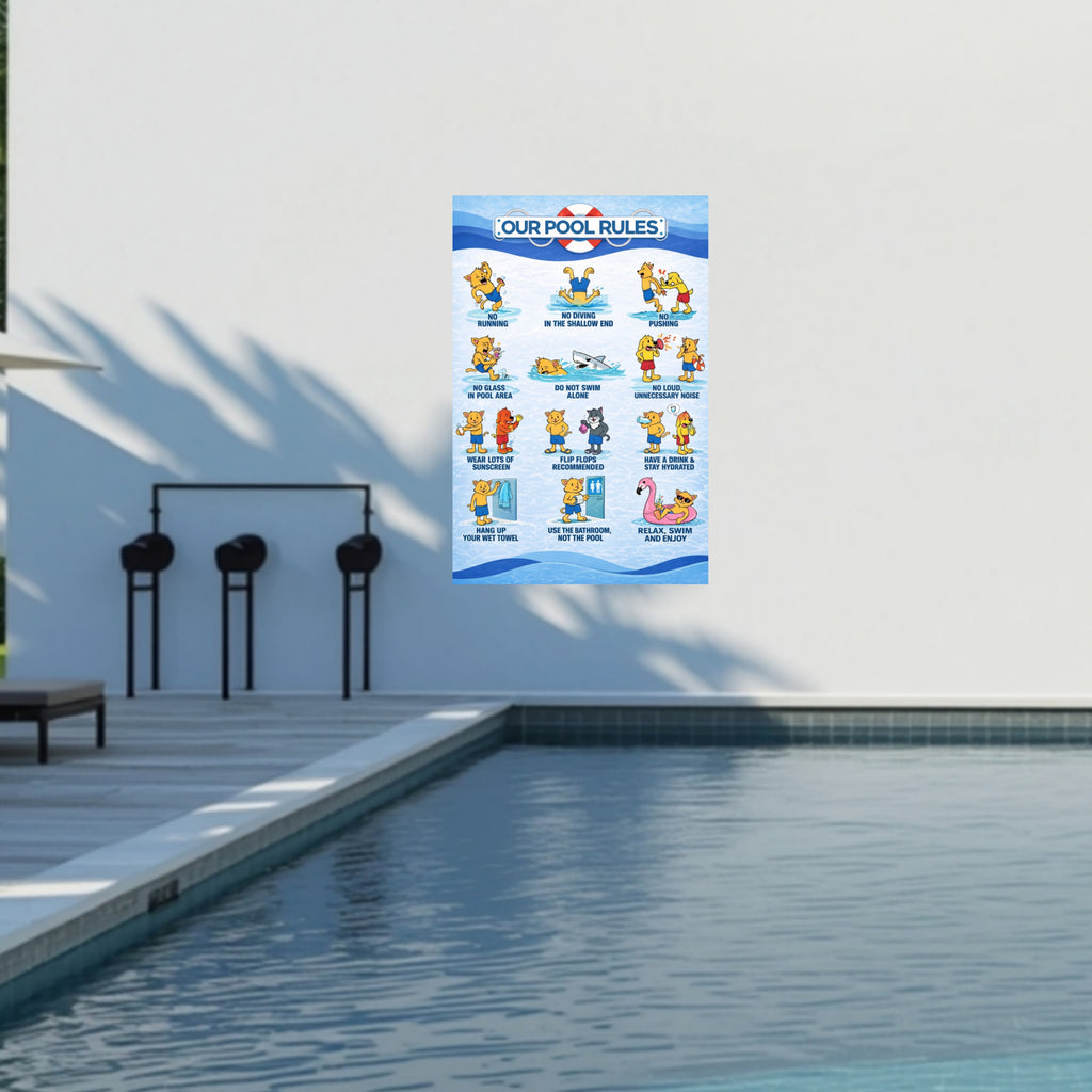 Pool Rules Sign 13x19 Laminated Funny Pool Safety Poster Kids Pool Rules Sign Backyard Pool Decor Family Pool Sign