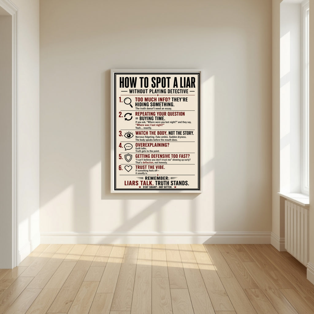 How To Spot A Liar Sign 13x19 Laminated Educational Poster Body Language Truth Detection Psychology Wall Art Mindset Sign