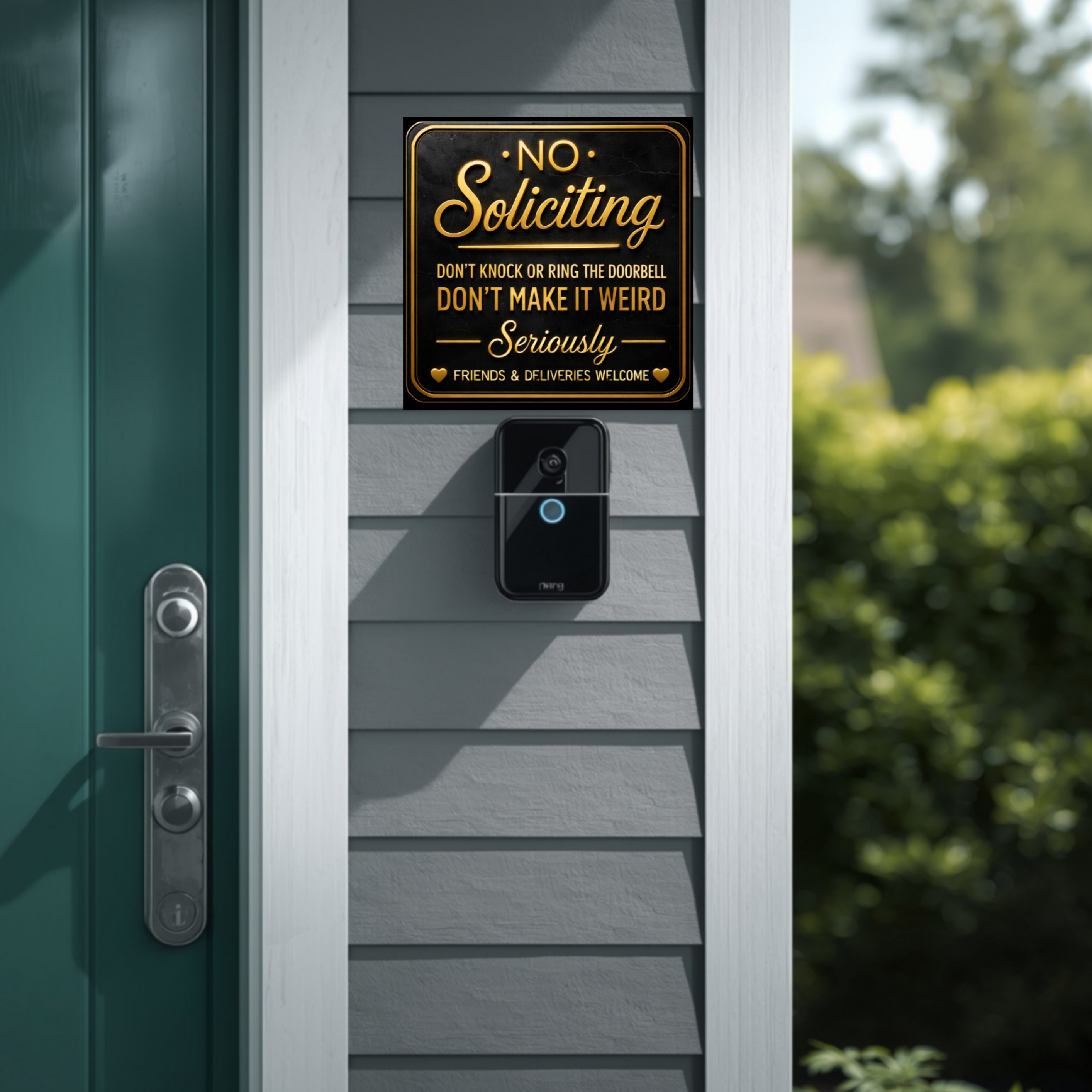 Premium No Soliciting Sign Black Gold Luxury Door Sign Modern Home Decor High End Style 6x9in