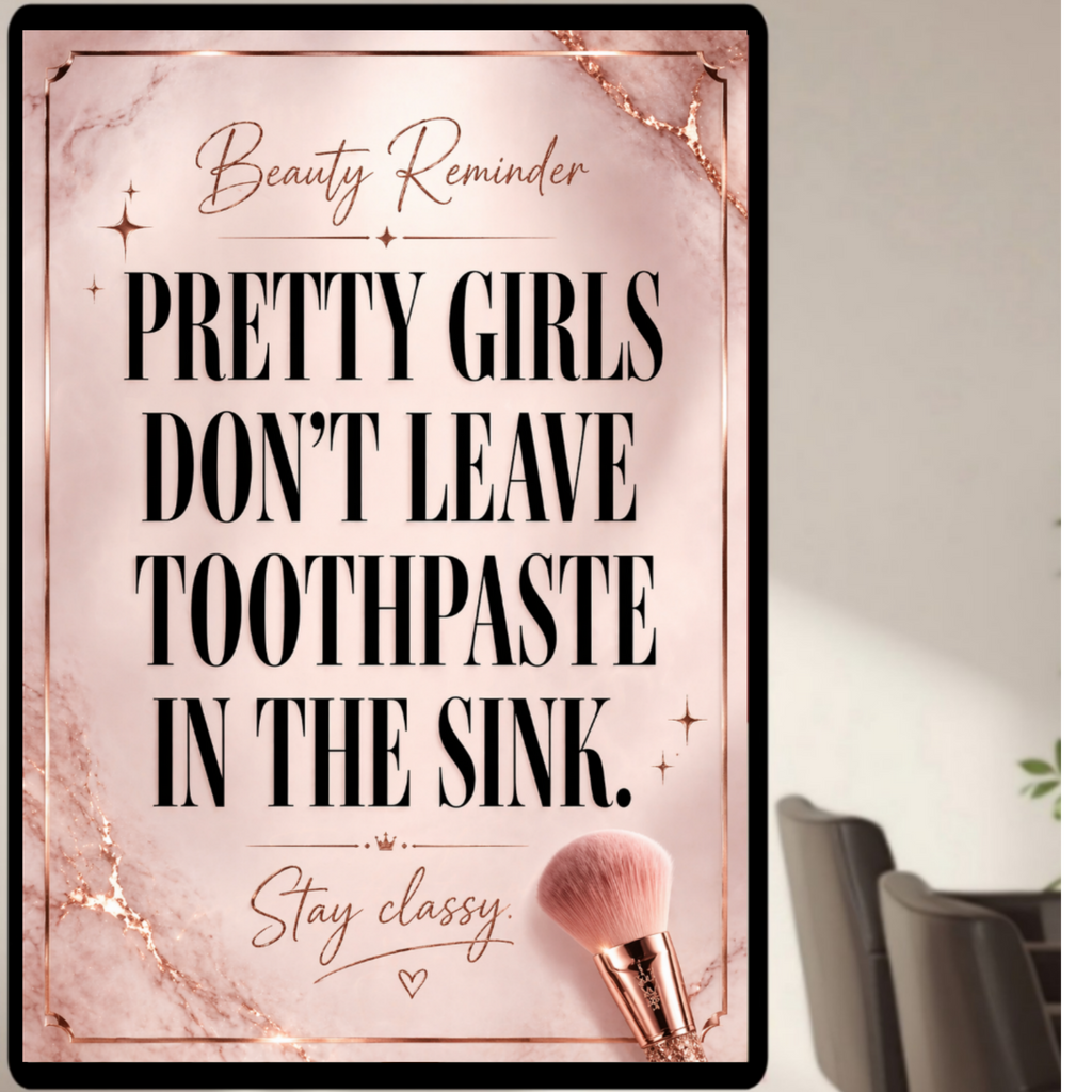 Pretty Girls Don’t Leave Toothpaste In The Sink Bathroom Sign 13x19 Laminated Girly Bathroom Decor Funny Beauty Wall Art