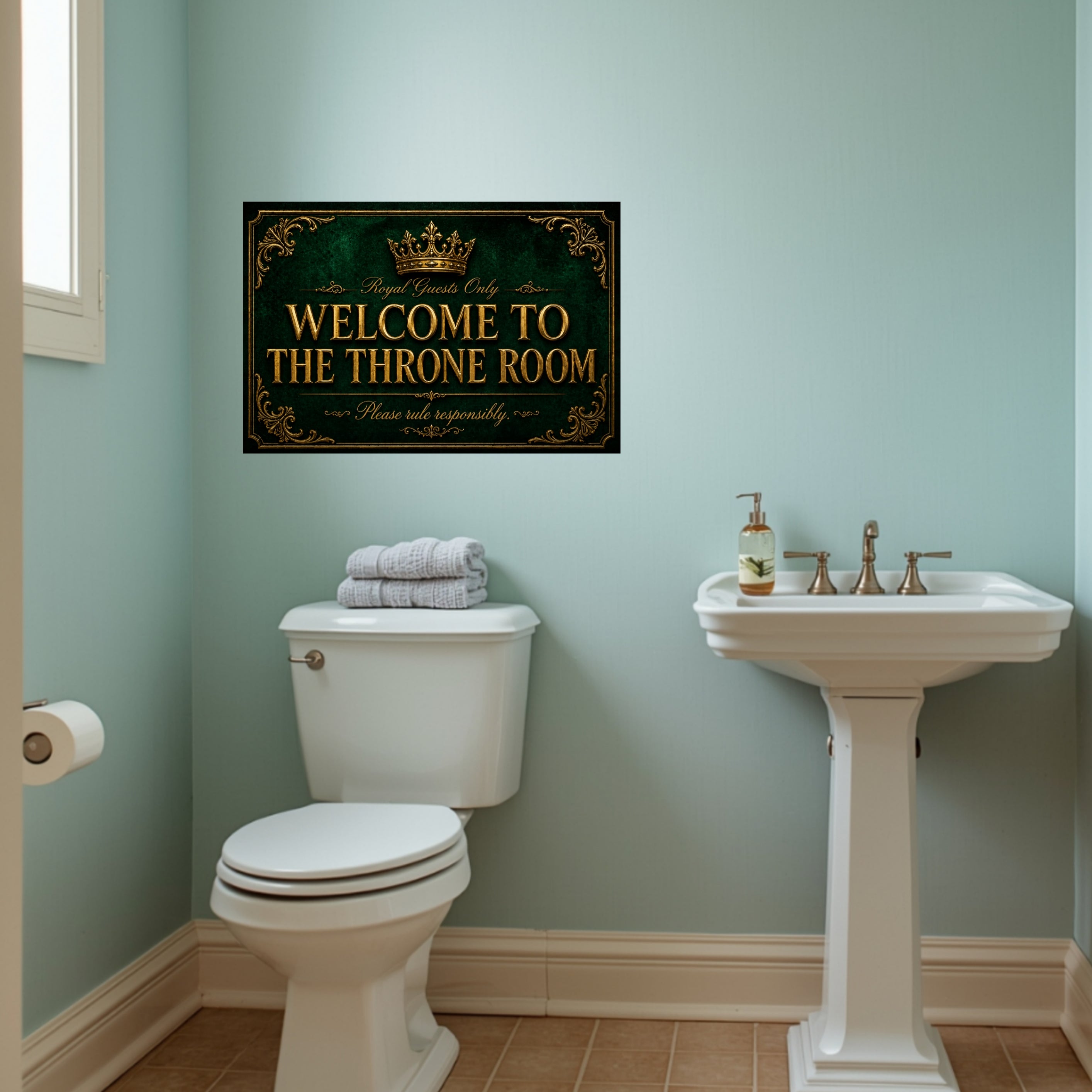 Welcome To The Throne Room Bathroom Sign 13x19 Laminated Luxury Bathroom Decor Royal Black Gold Wall Art Funny Restroom Sign