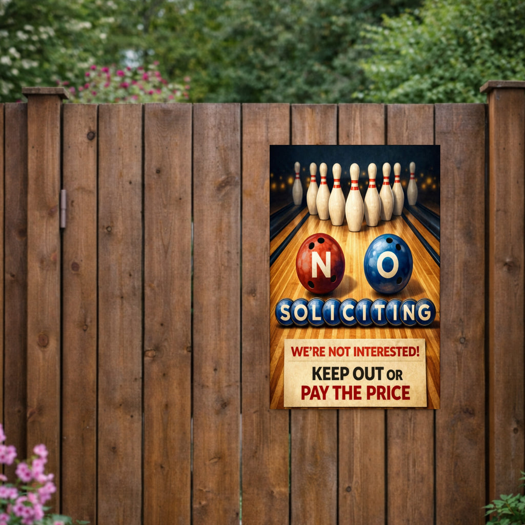 No Soliciting Bowling Sign Funny Door Sign Keep Out Or Pay The Price 13x19 Laminated Home Security Yard Sign Funny Warning Decor