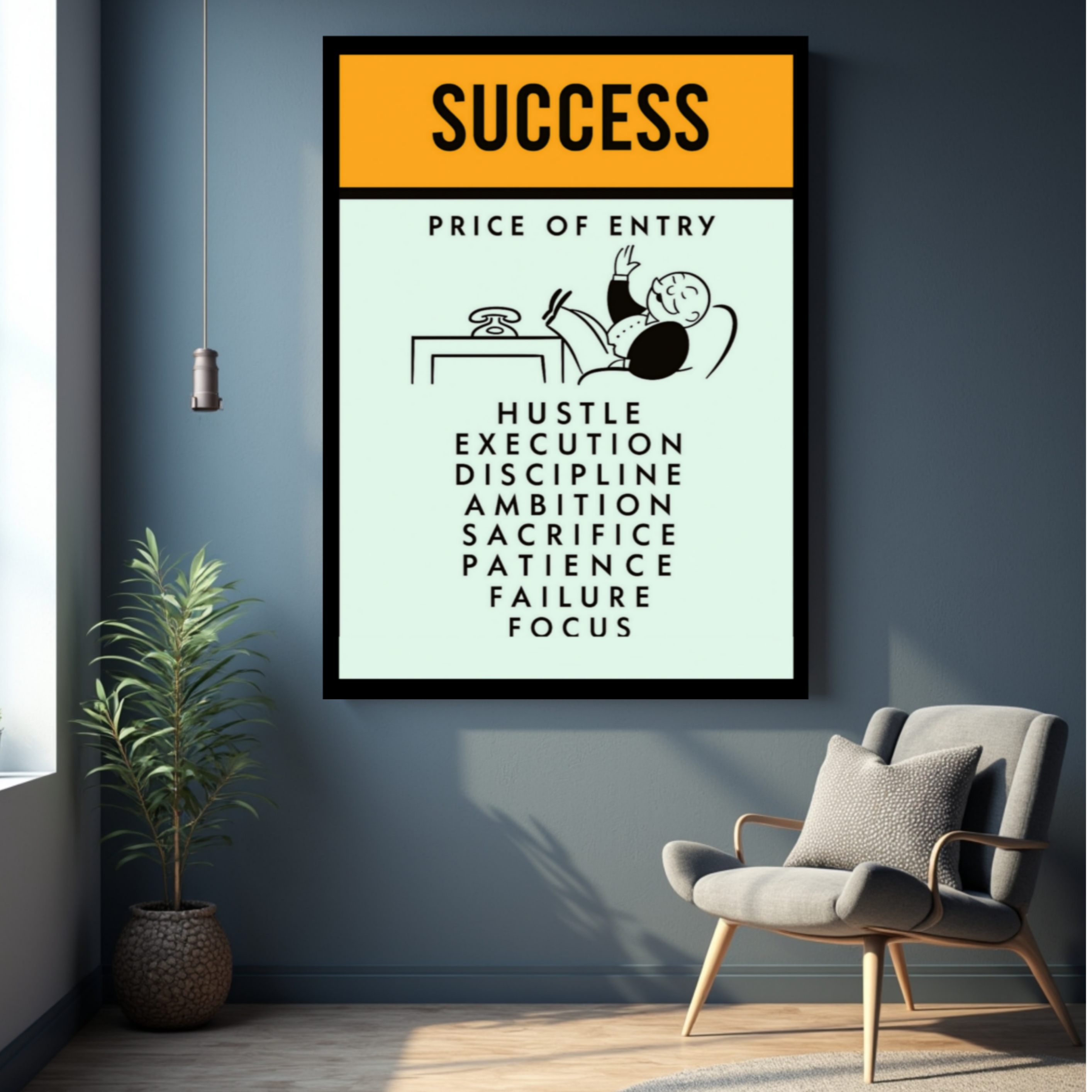 Success Poster – Price of Entry Motivational Wall Art | Hustle Discipline Focus Decor 13x19in