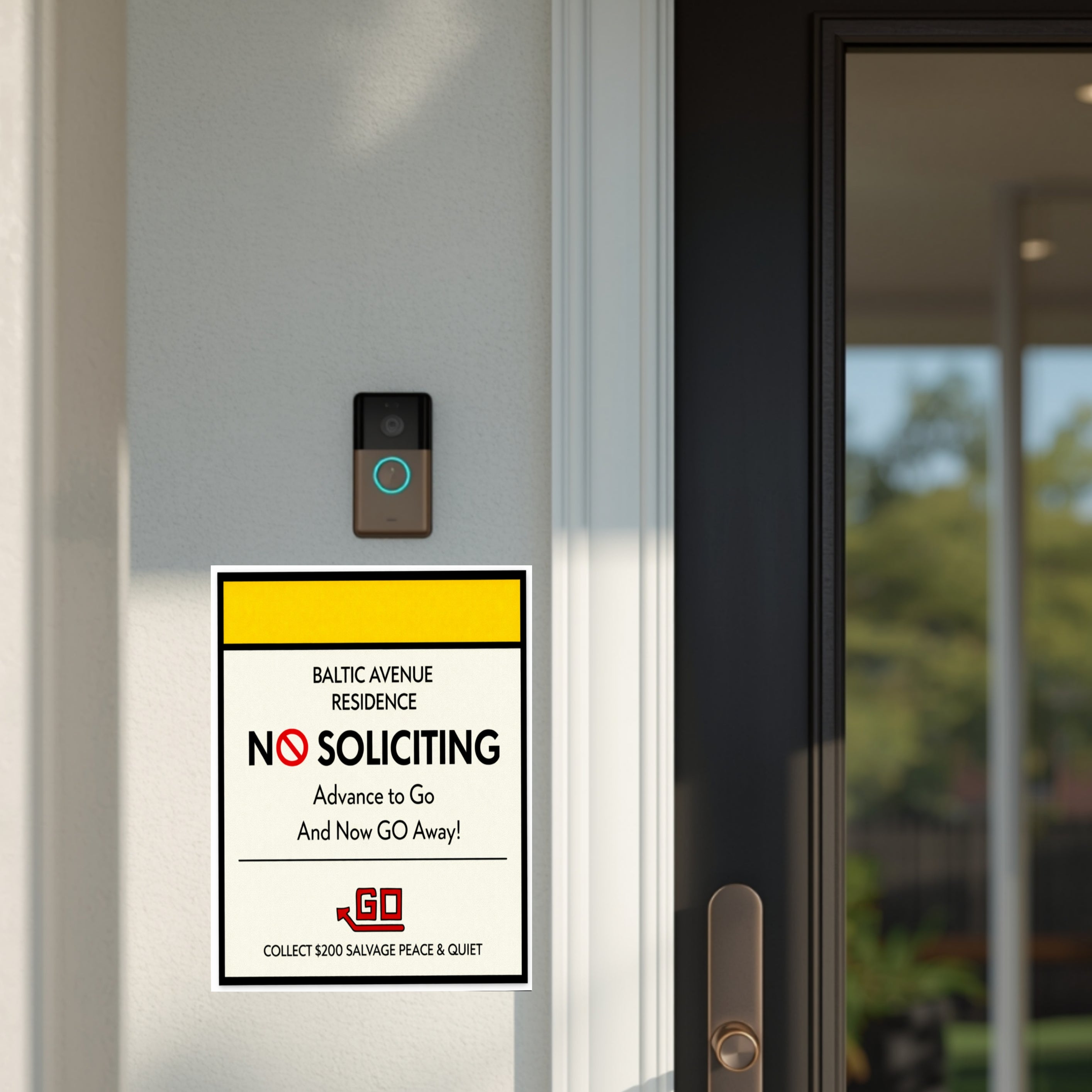 Baltic Avenue No Soliciting Sign – Funny Monopoly Inspired Door Sign | “Advance to Go… Now Go Away” | 6x9 or 4x9