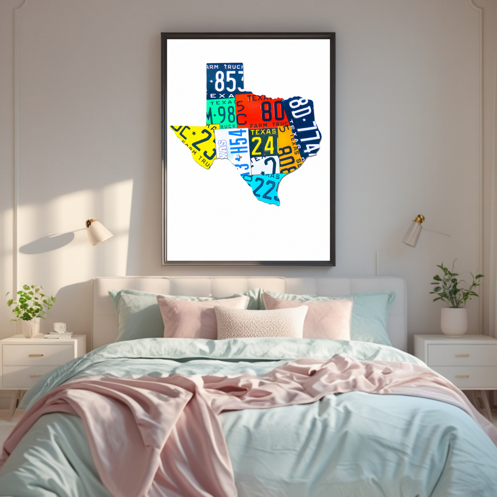 Texas License Plate Wall Art Colorful State Decor Modern Home Wall Print Laminated 13x19