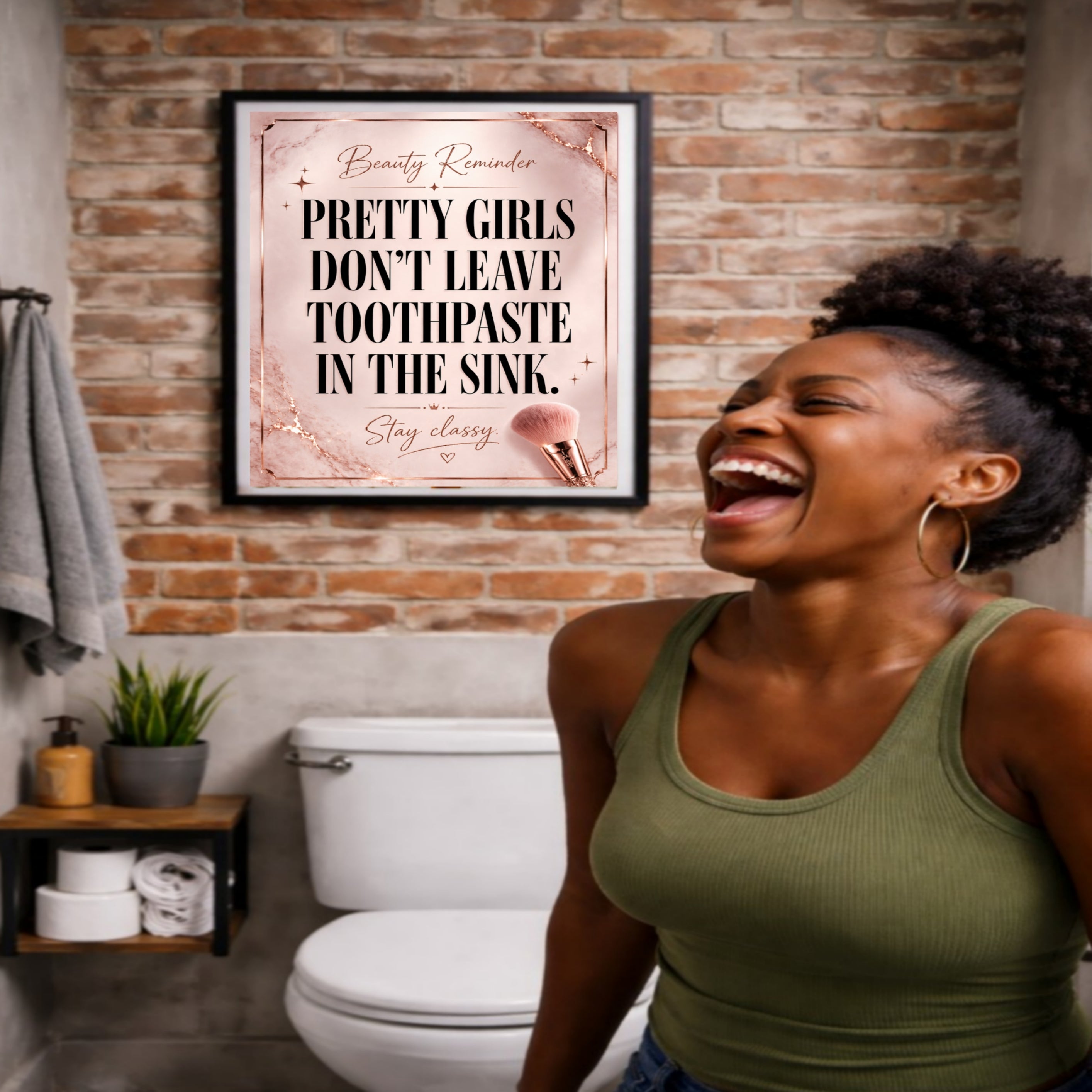Pretty Girls Don’t Leave Toothpaste In The Sink Bathroom Sign 13x19 Laminated Girly Bathroom Decor Funny Beauty Wall Art