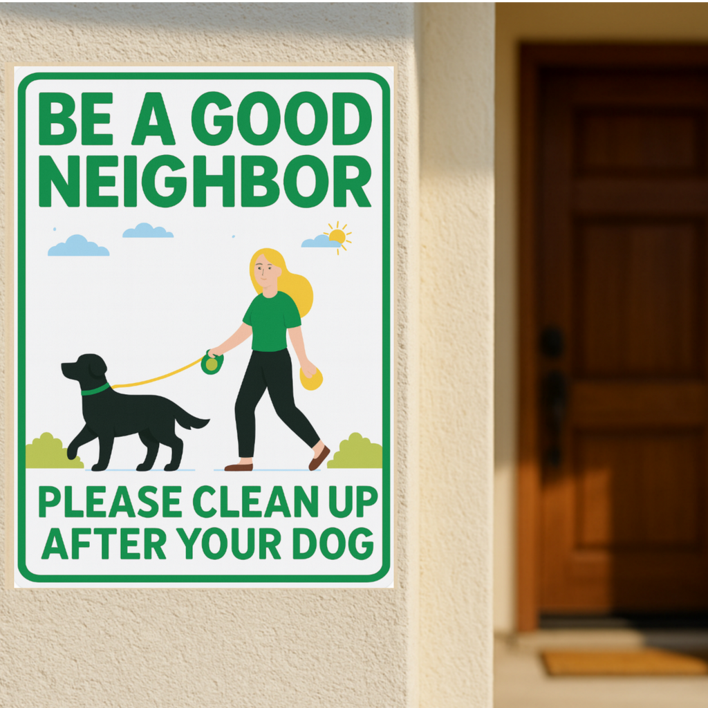 Be a Good Neighbor Clean Up After Your Dog Sign – Pet Owner Courtesy Yard Sign 13x19in Laminated Print