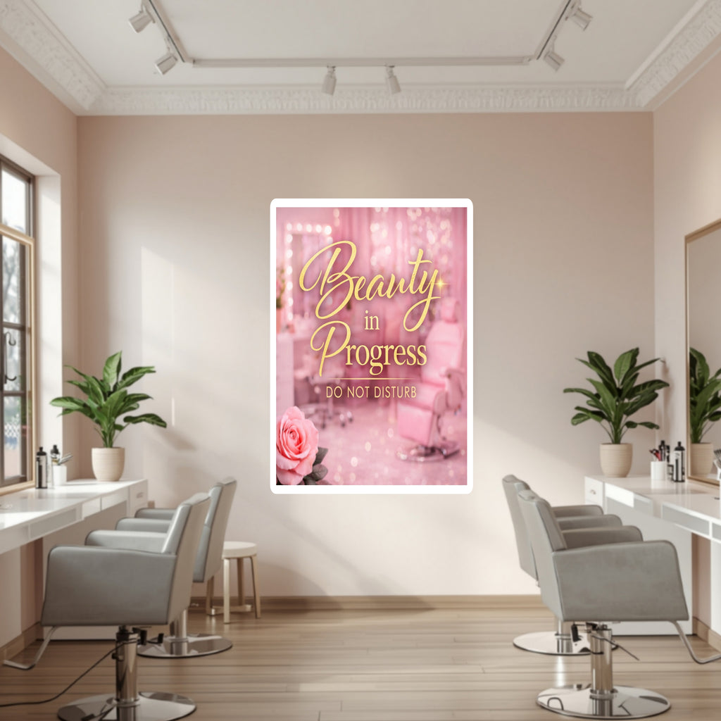 Beauty In Progress Sign Do Not Disturb Salon Decor 13x19 Laminated Spa Wall Art Beauty Room Sign Feminine Decor
