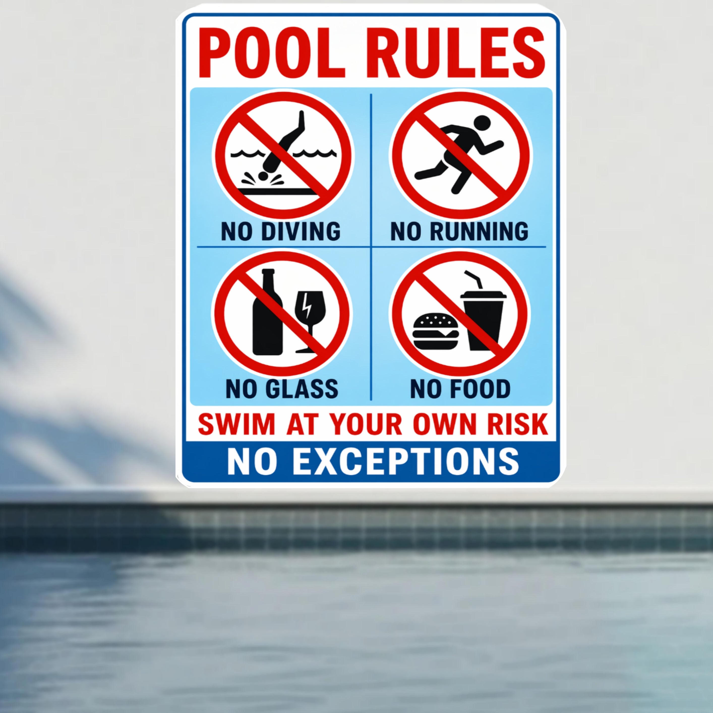 Pool Rules Sign No Diving No Running 13x19 Laminated Pool Safety Sign Backyard Pool Decor No Glass No Food Sign
