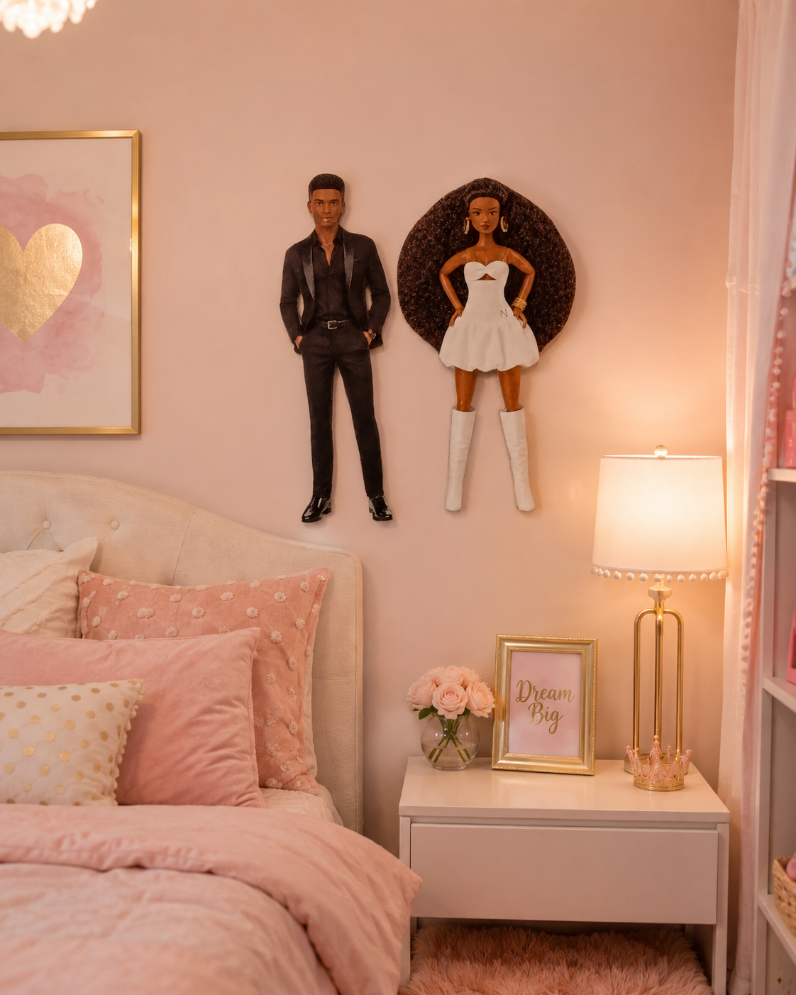 12x18 Wooden Black Barbie & Ken Wall Art | Glossy Handmade Couple Cutouts | Black Couple Bedroom Decor | Fashion Doll Wall Hanging