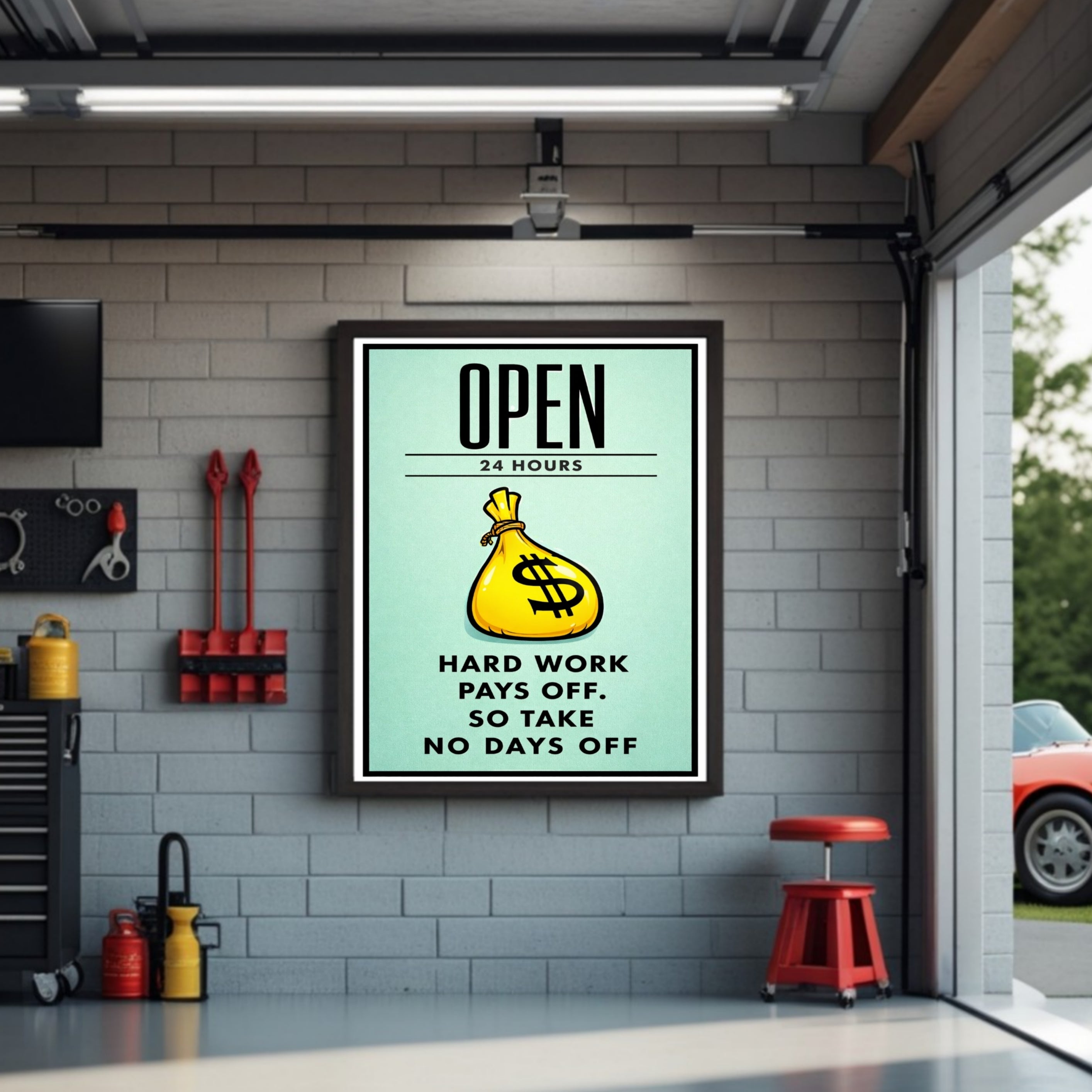 Open 24 Hours Hustle Sign – Hard Work Pays Off Wall Art – 13x19 Laminated Motivational Poster
