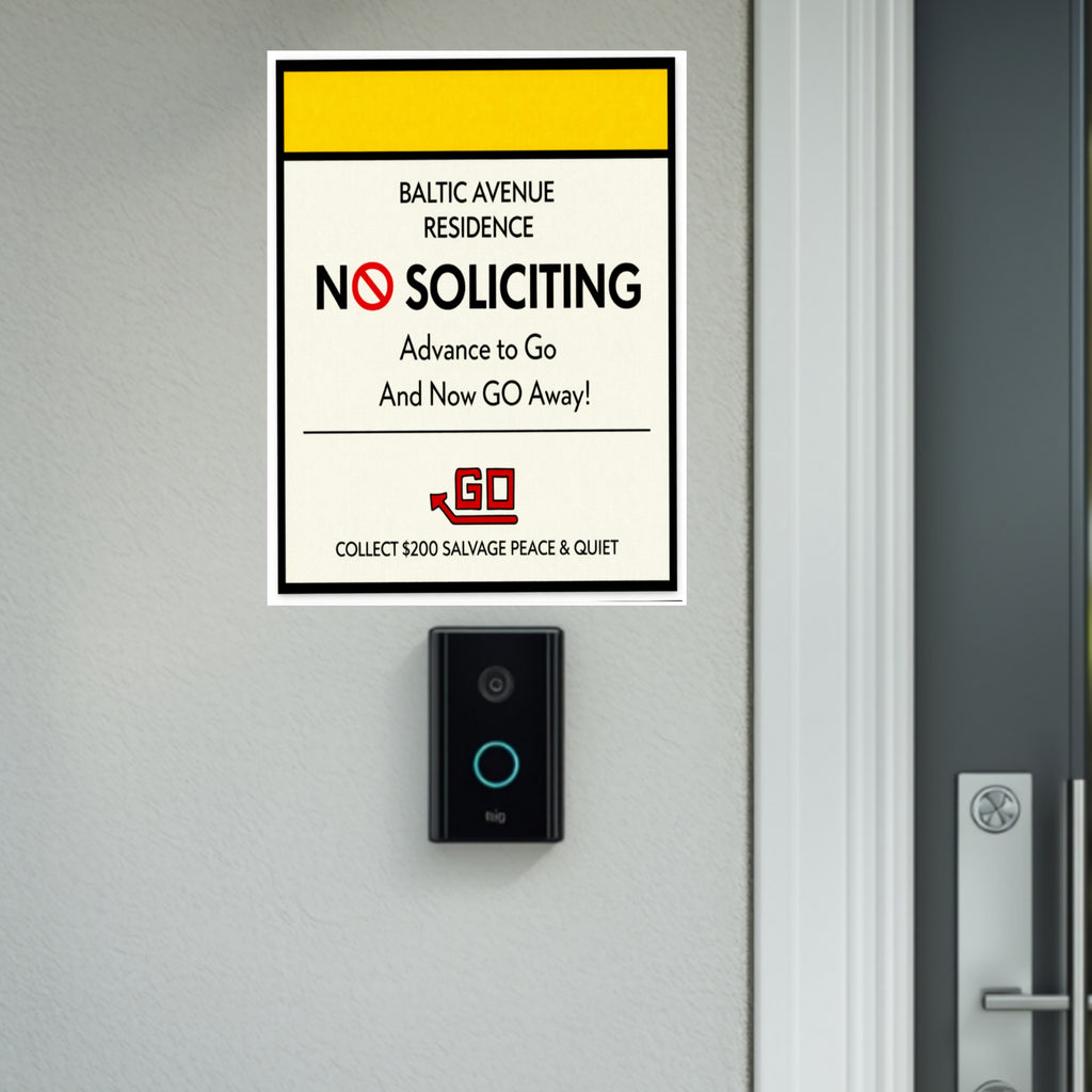 Baltic Avenue No Soliciting Sign – Funny Monopoly Inspired Door Sign | “Advance to Go… Now Go Away” | 6x9 or 4x9