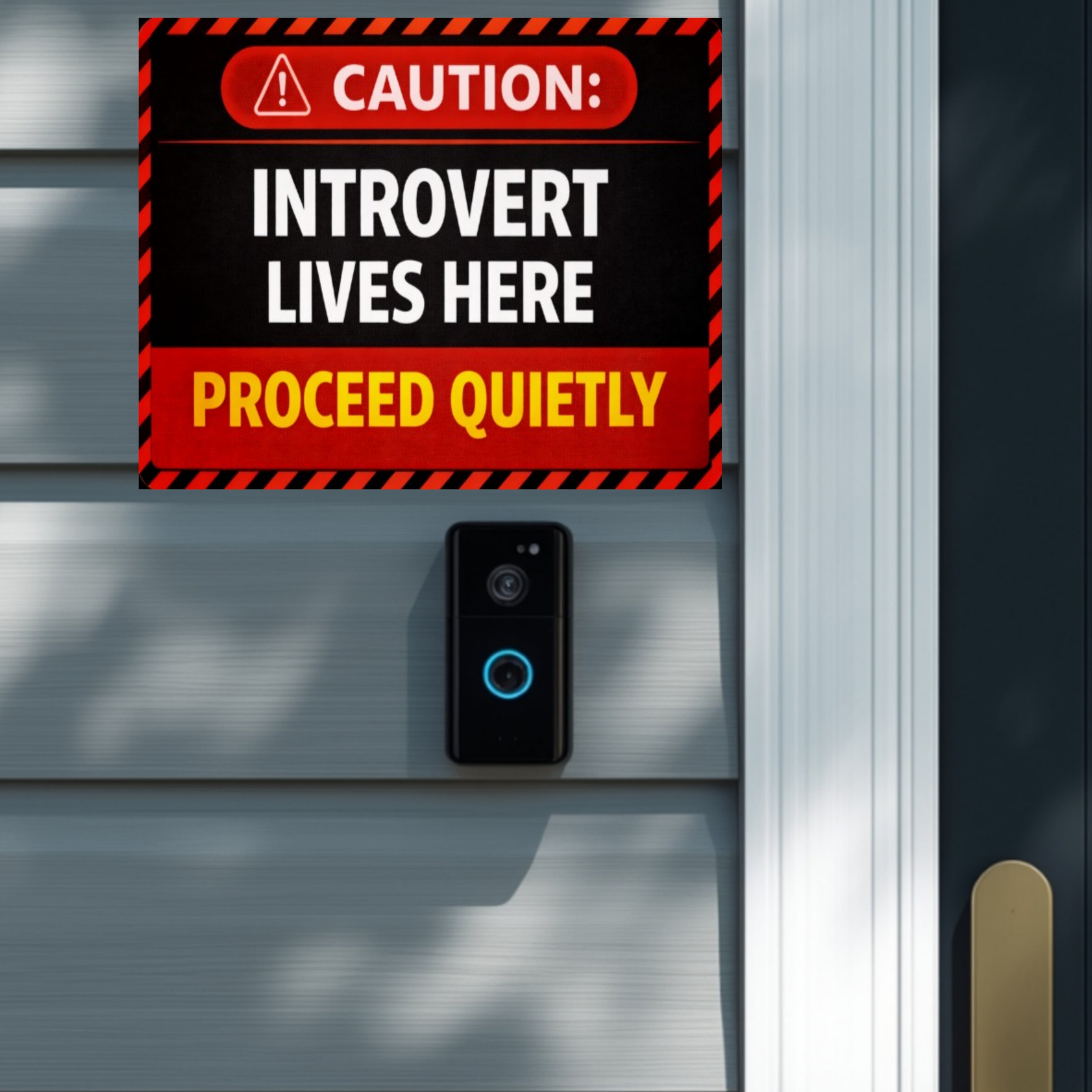 Caution Introvert Lives Here Proceed Quietly Funny Door Sign No Noise Home Decor 5x9in