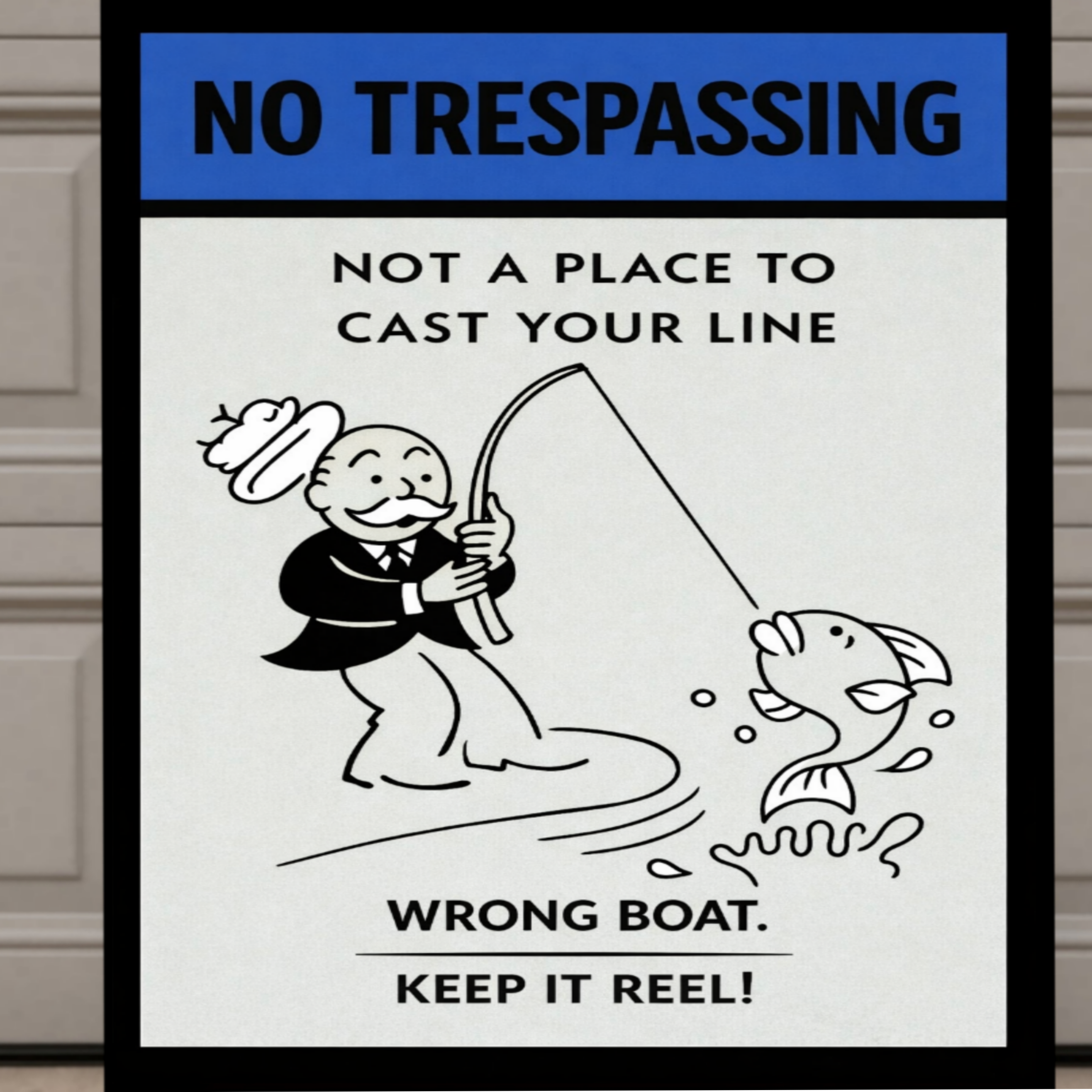 No Trespassing Fishing Sign Funny Keep It Reel Sign 13x19 Laminated Property Warning Sign Outdoor Home Security Decor
