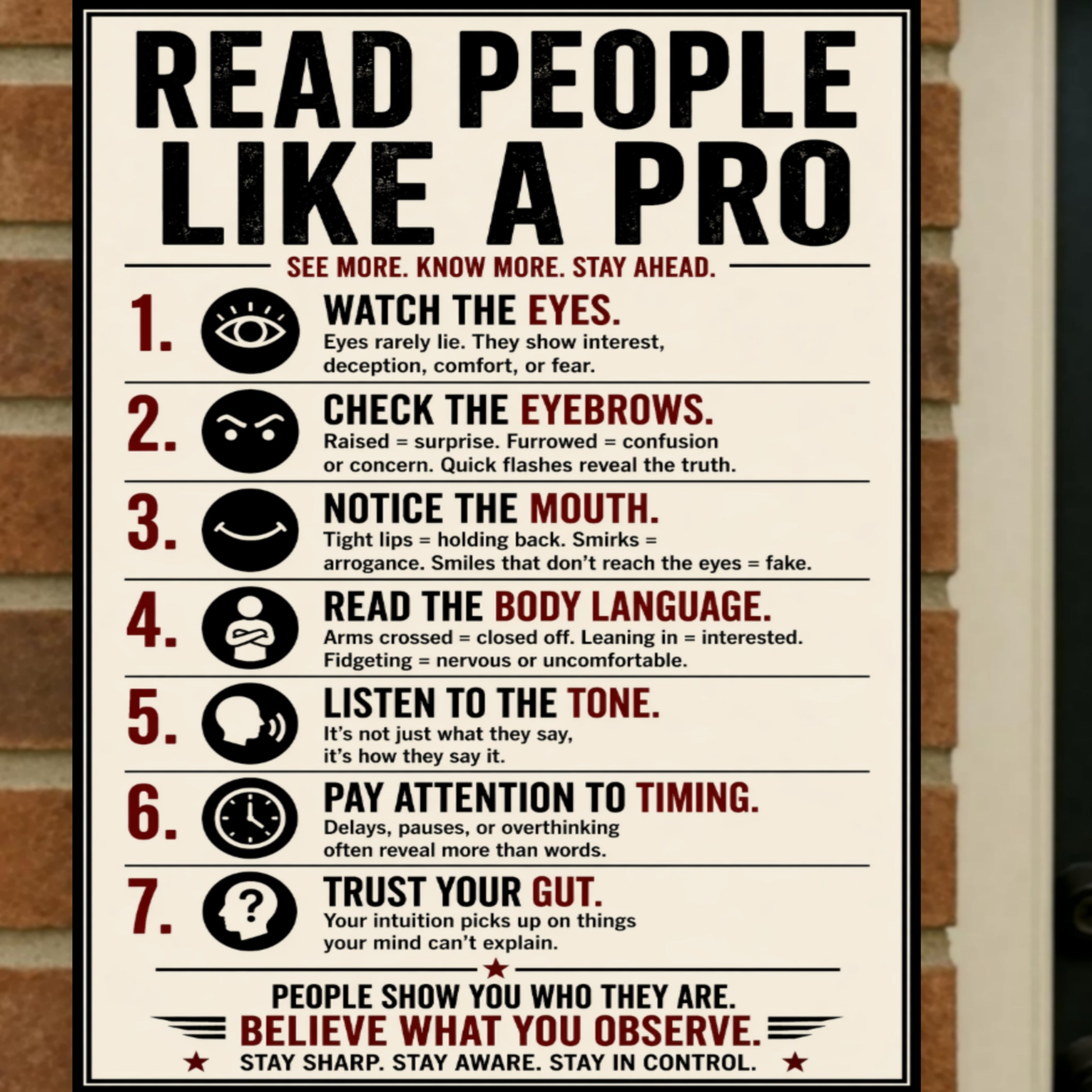 Read People Like A Pro Sign 13x19 Laminated Educational Poster Body Language Psychology Wall Art Self Awareness Mindset Sign