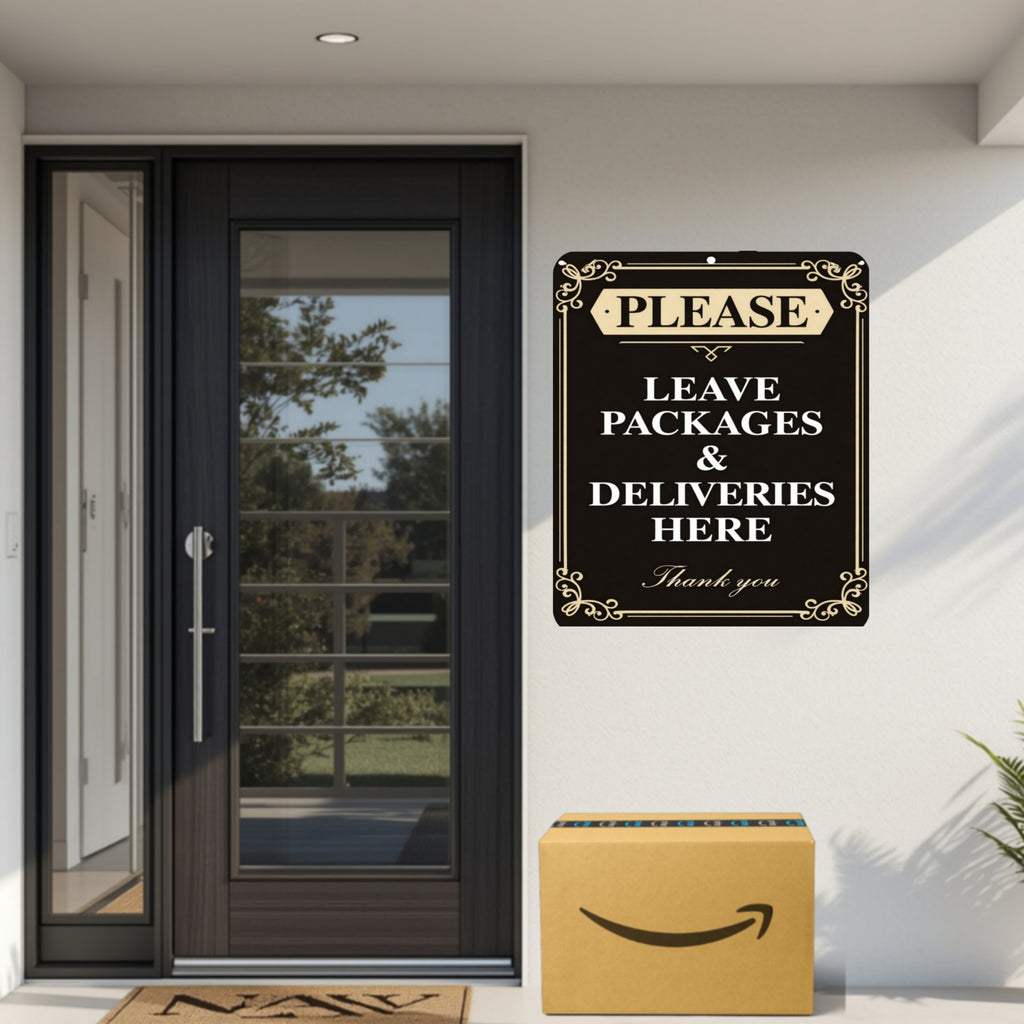 Please Leave Packages Here Sign – Elegant Delivery Sign for Front Door, Package Drop Off Sign, Laminated Outdoor Door Sign 13x19