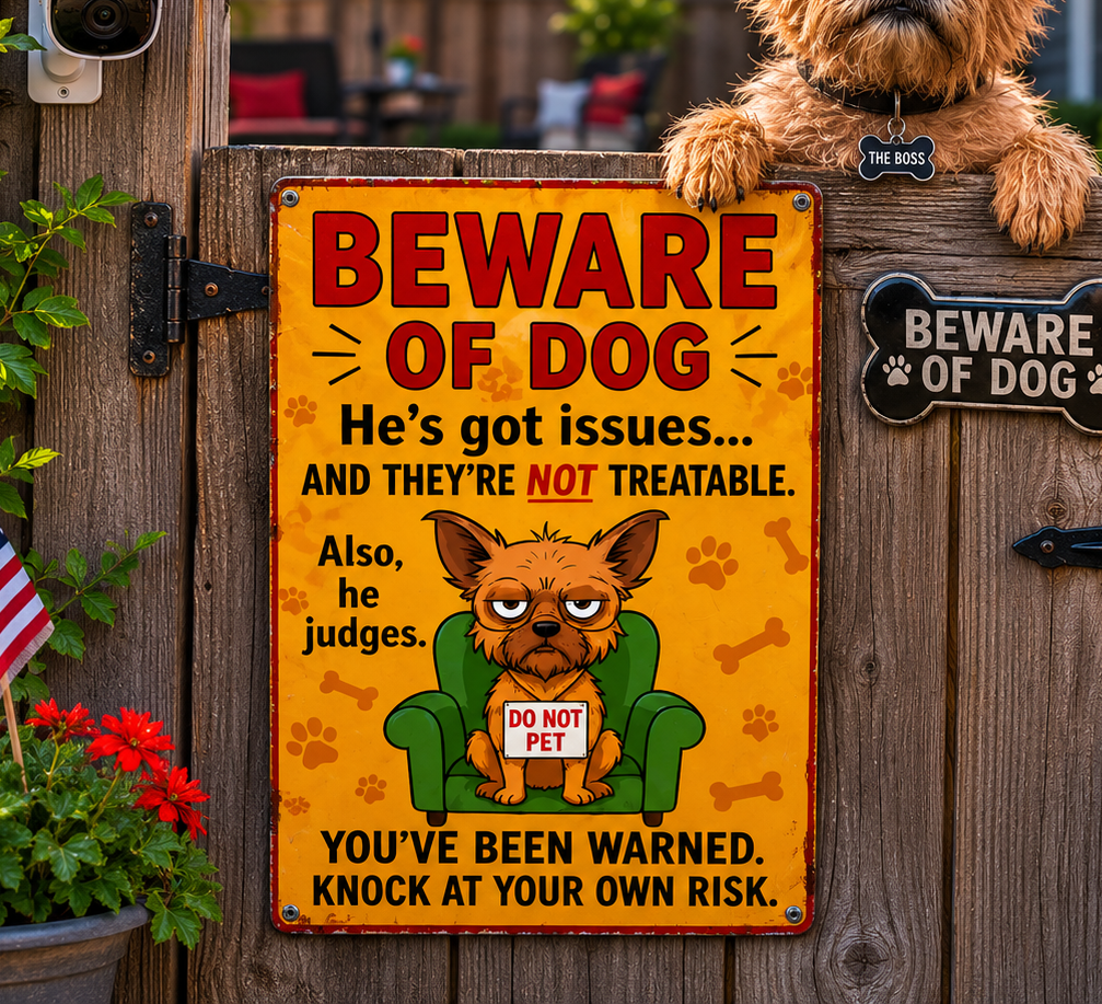 Beware of Dog Sign 13x19 Laminated Print | Funny Dog Warning Sign
