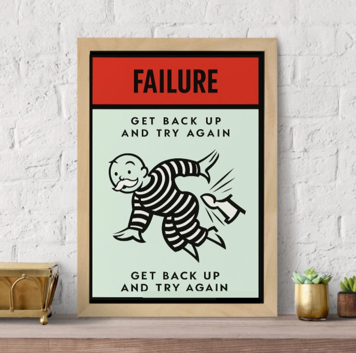 Failure Motivational Poster – Get Back Up and Try Again | Growth Mindset Wall Art 13x19in