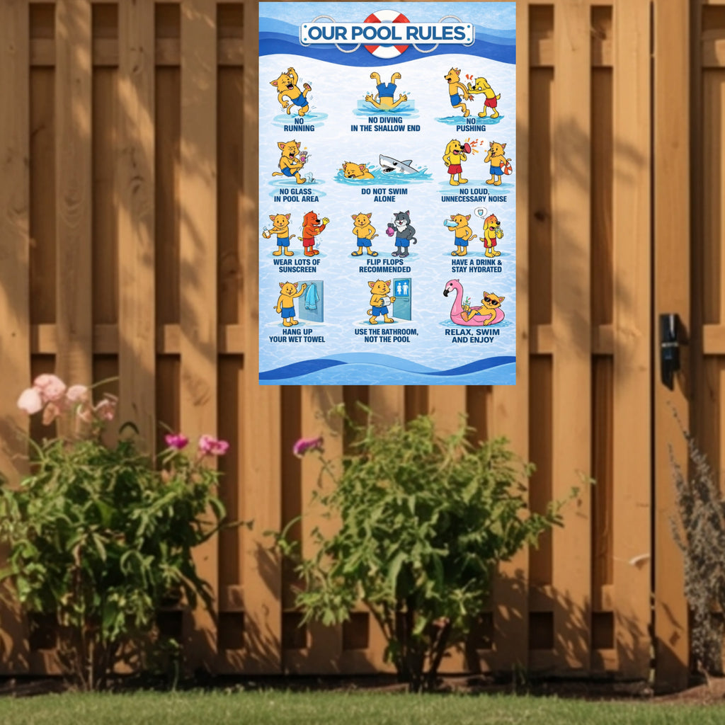 Pool Rules Sign 13x19 Laminated Funny Pool Safety Poster Kids Pool Rules Sign Backyard Pool Decor Family Pool Sign