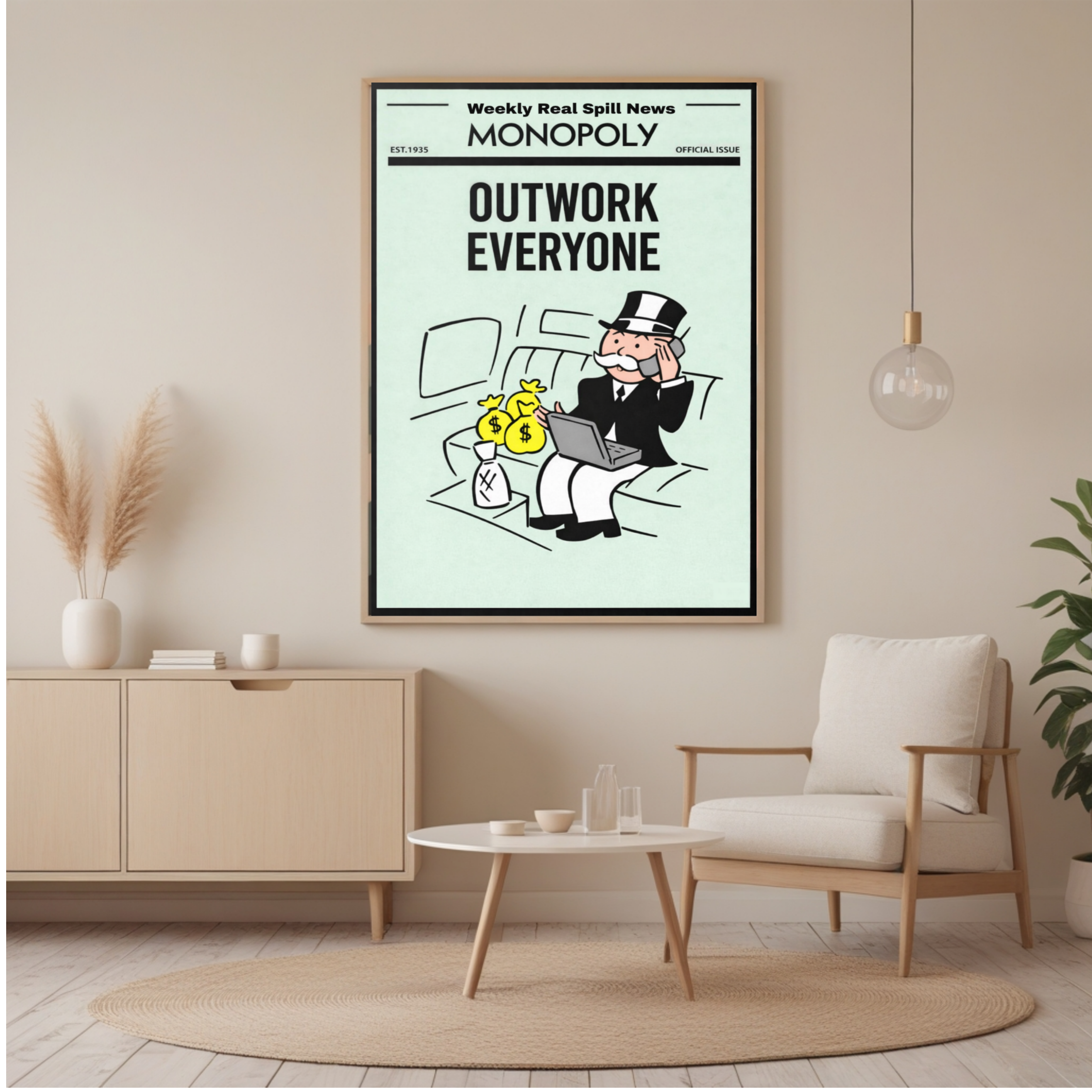 Outwork Everyone Monopoly Style Motivational Poster – 13x19 Laminated Hustle Wall Art
