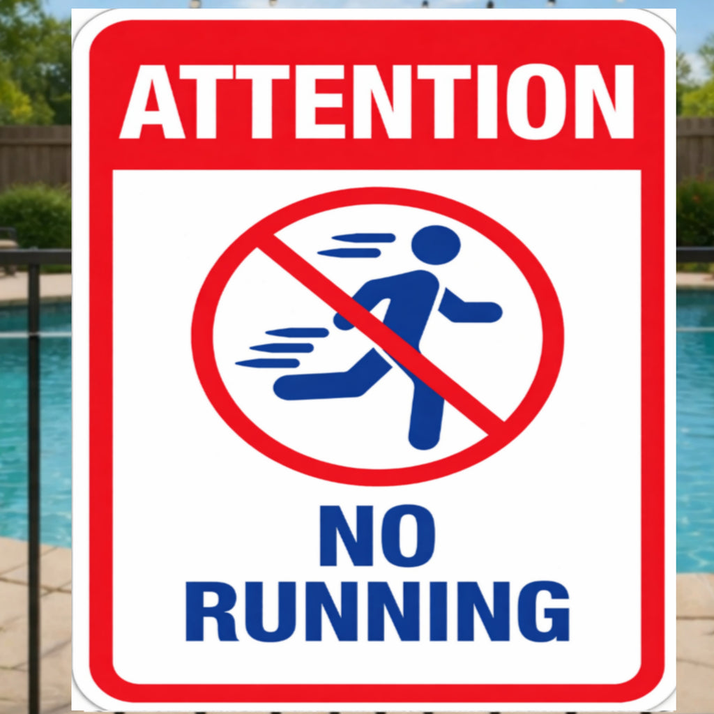 No Running Pool Sign Safety Warning Sign 13x19 Laminated Pool Area Sign Outdoor Pool Safety Decor
