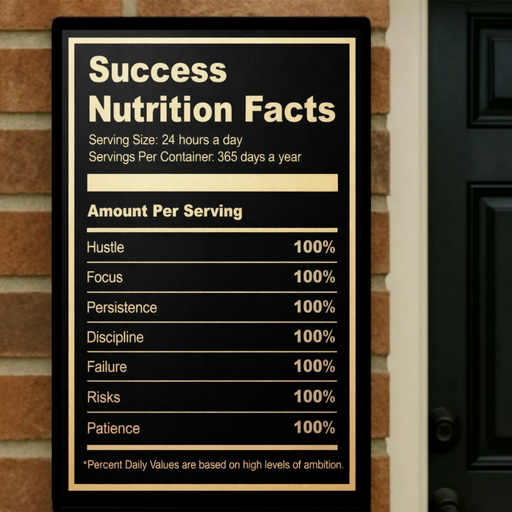 Success Nutrition Facts Laminated Print– Entrepreneur Motivation Wall Art | Hustle Mindset Decor 13x19in