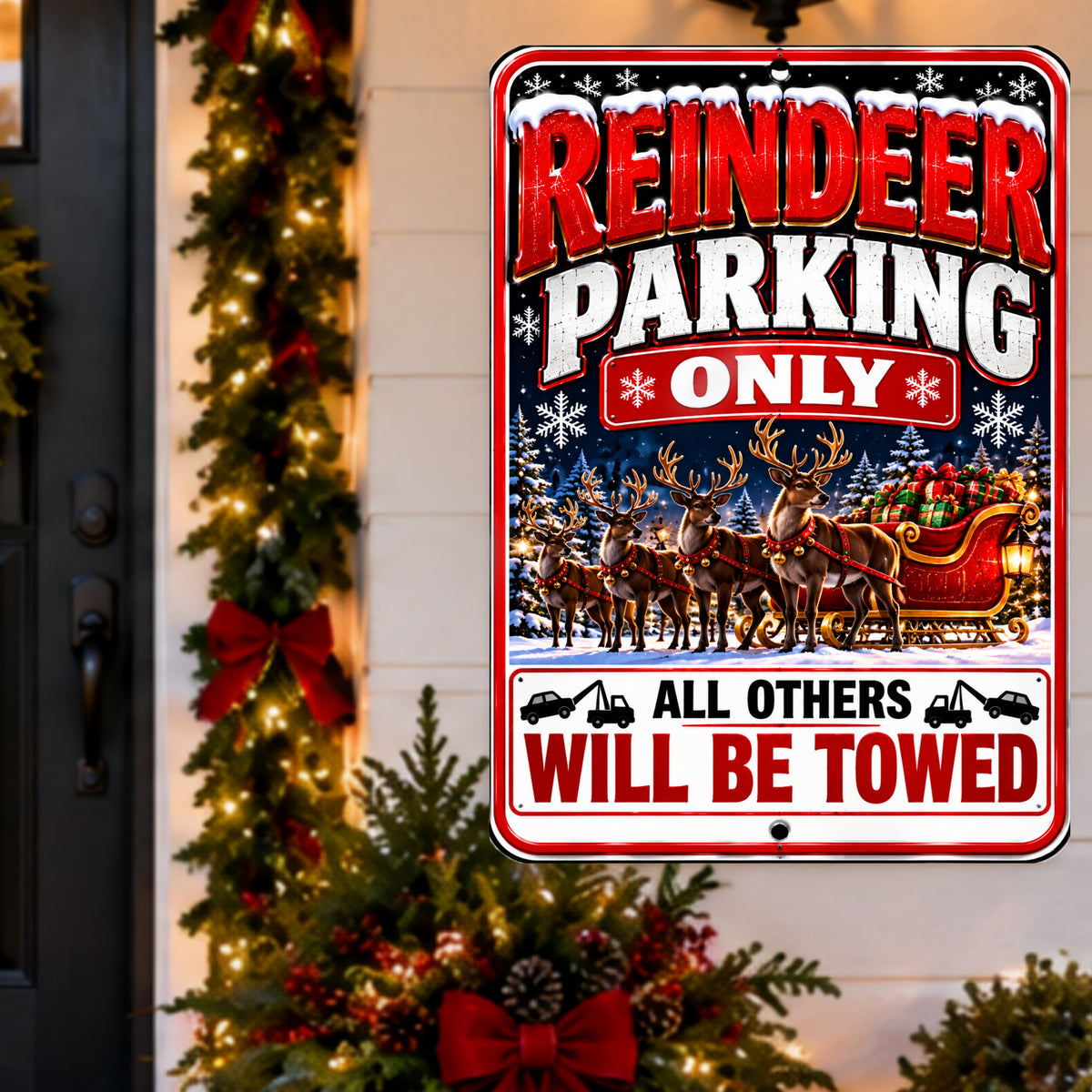 Reindeer Parking Only Sign, 13x19 Laminated Funny Christmas Holiday Parking Decor