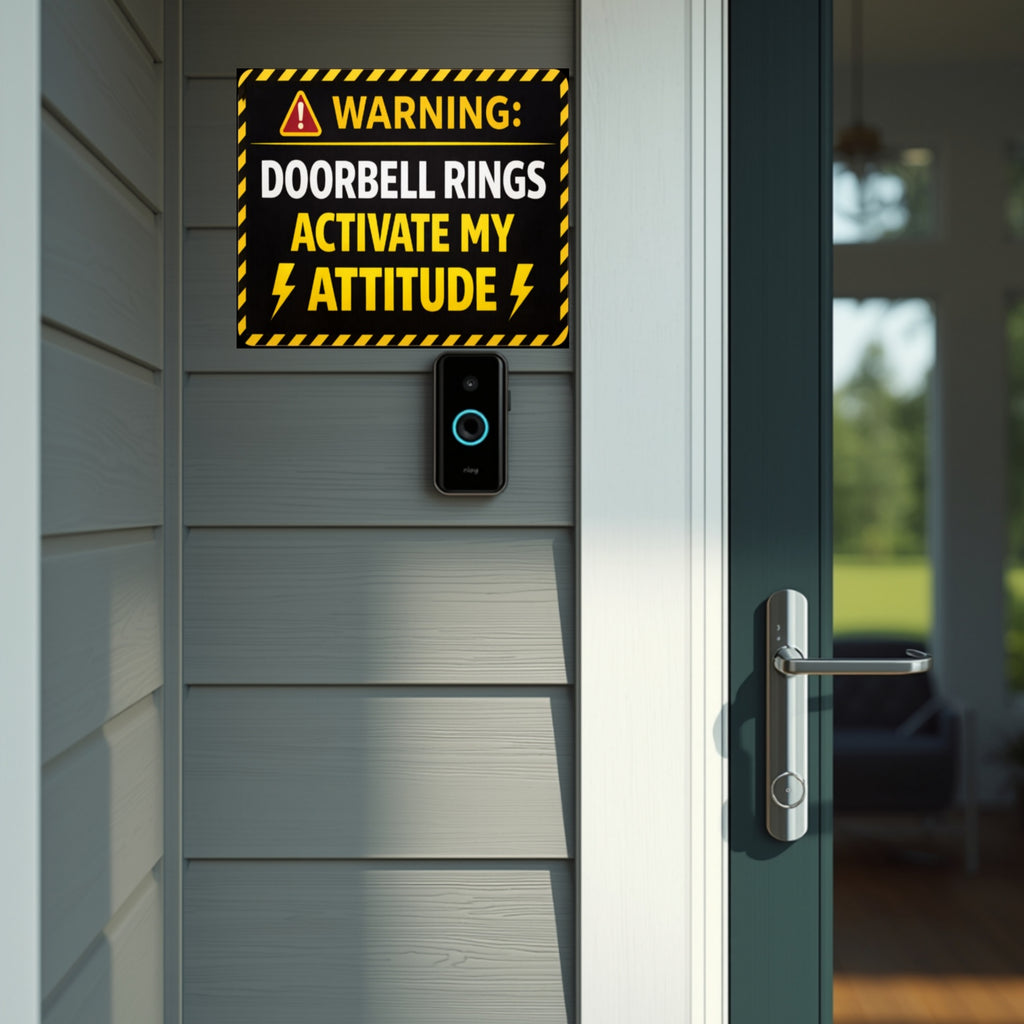 Warning Doorbell Rings Activate My Attitude Funny Door Sign Bold Caution Home Decor 5x9in