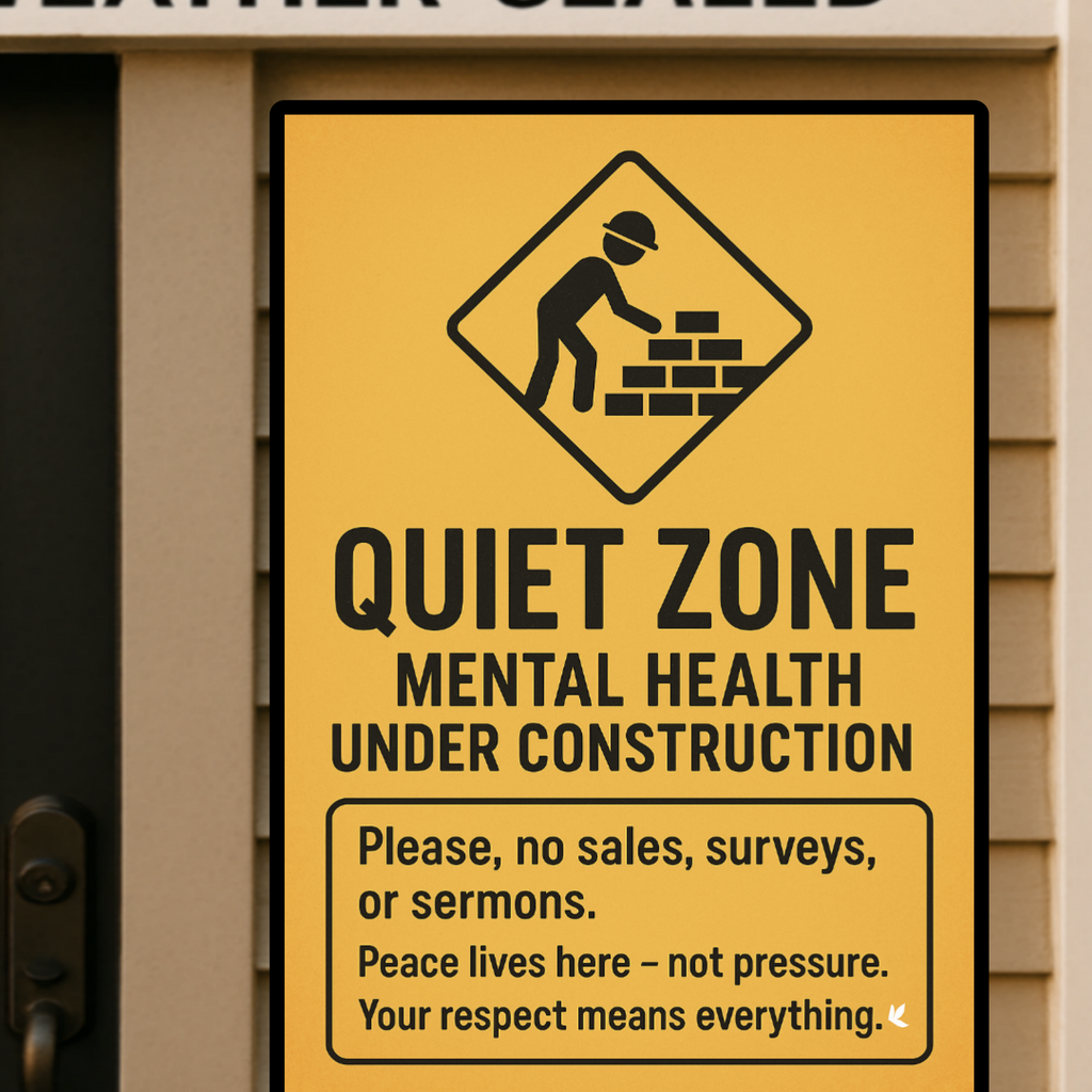 Quiet Zone Mental Health Under Construction Sign – Funny No Soliciting Door Sign | Peaceful Home Decor Laminated Print 13x19in