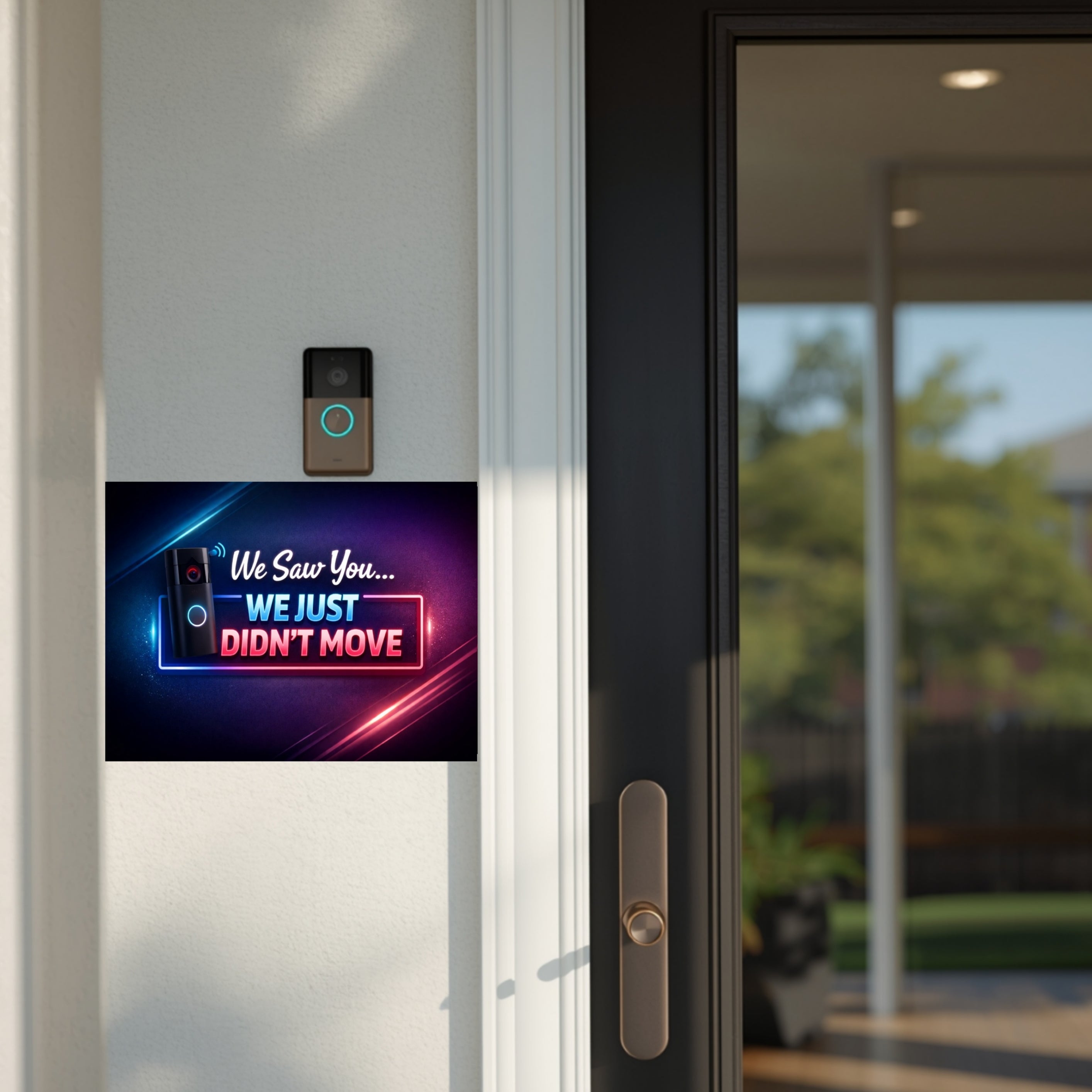 Funny Doorbell Camera Sign – “We Saw You… We Just Didn’t Move” | Smart Home Humor Wall Art